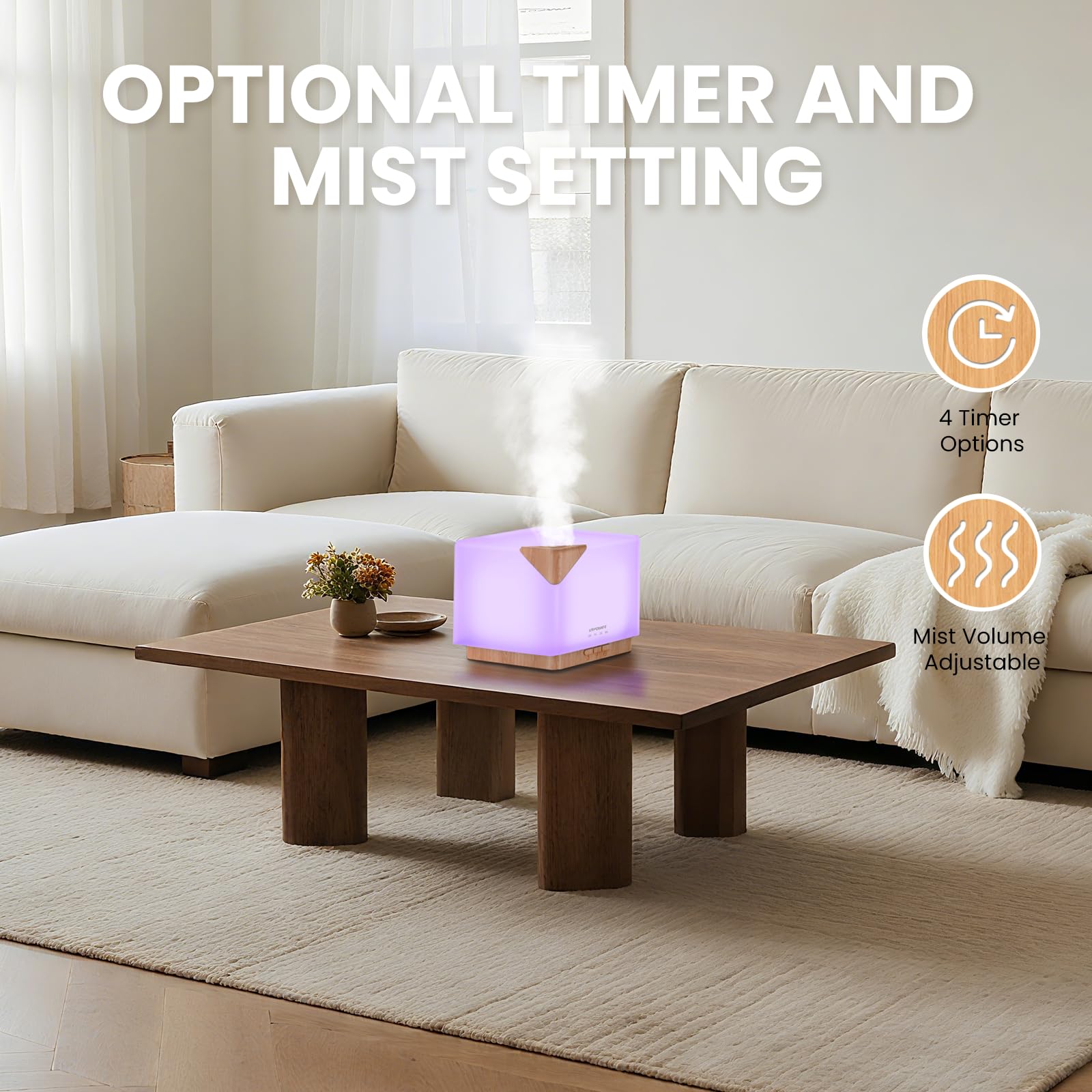 URPOWER Diffuseur ultrasonique silencieux, parfait pour bureau calme.
