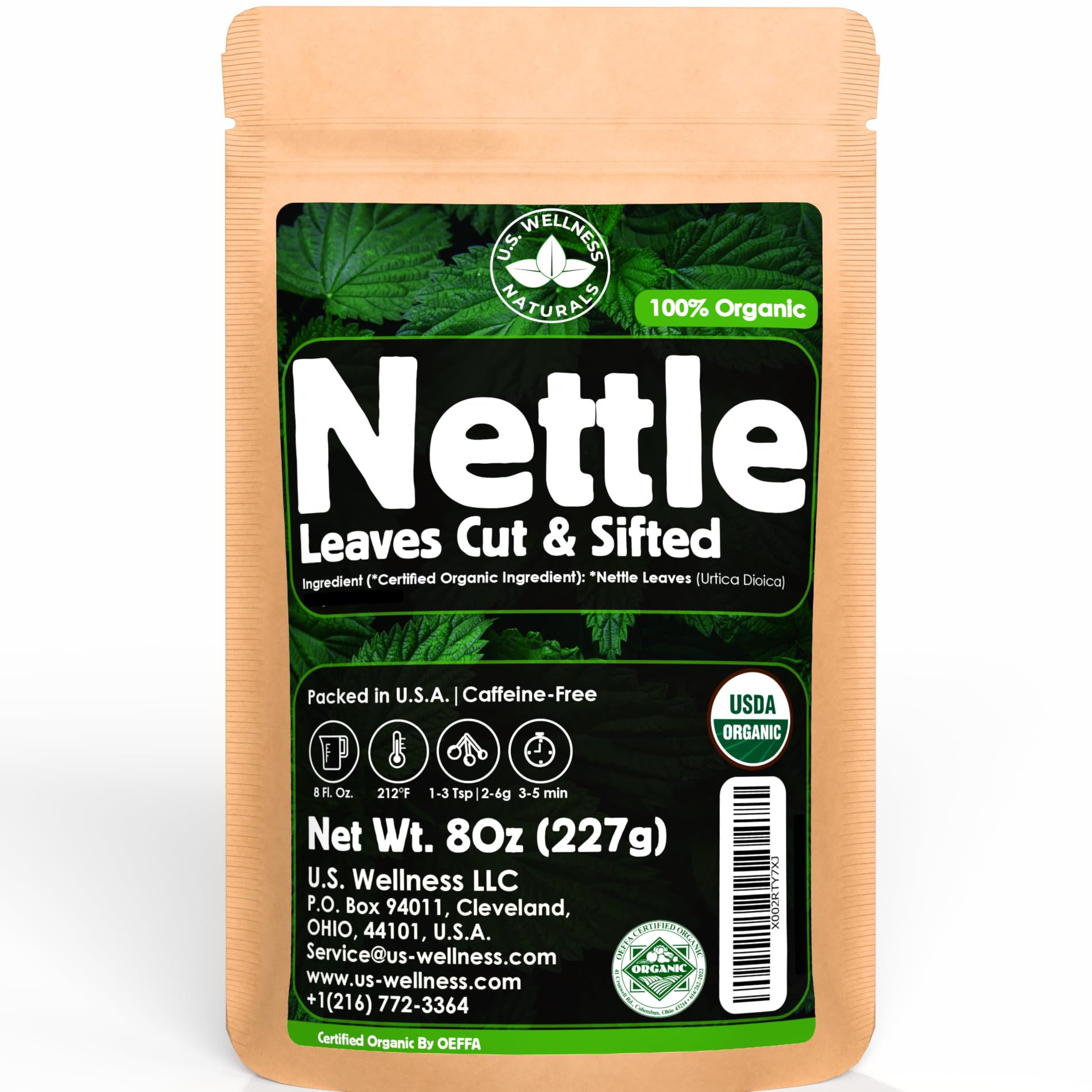 U.S. Wellness Naturals tisane ortie – feuilles sèches, infusion douce et naturelle.