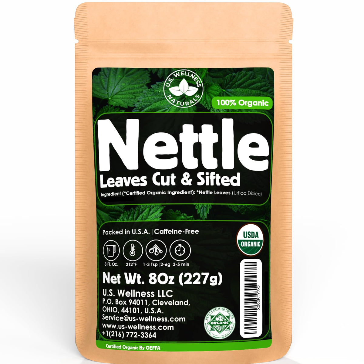 U.S. Wellness Naturals tisane ortie – feuilles sèches, infusion douce et naturelle.