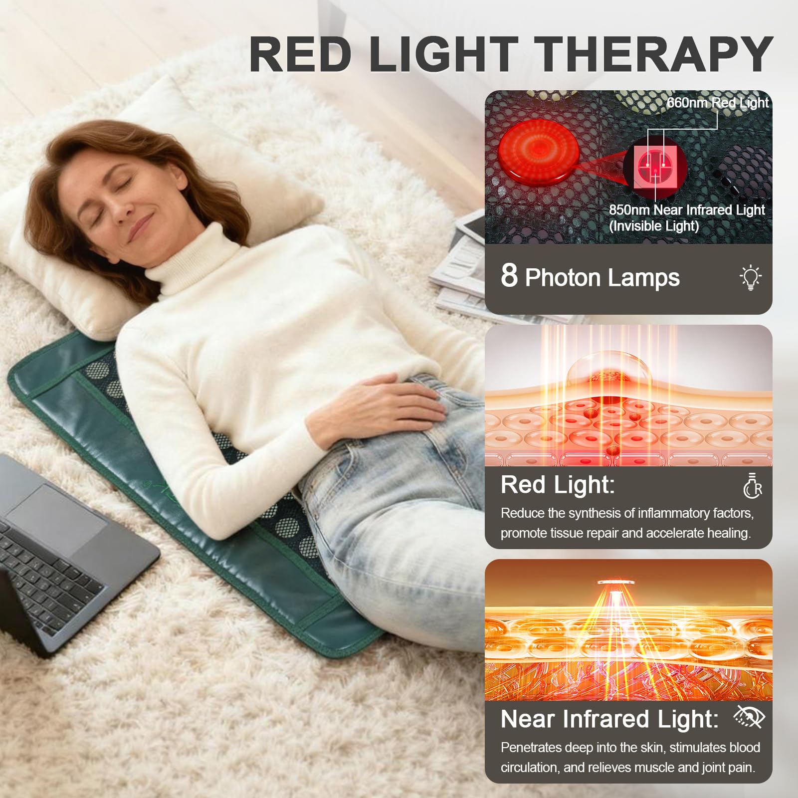 UTK tapis chaleur jade aimants dos, ambiance relaxante et bien-être.
