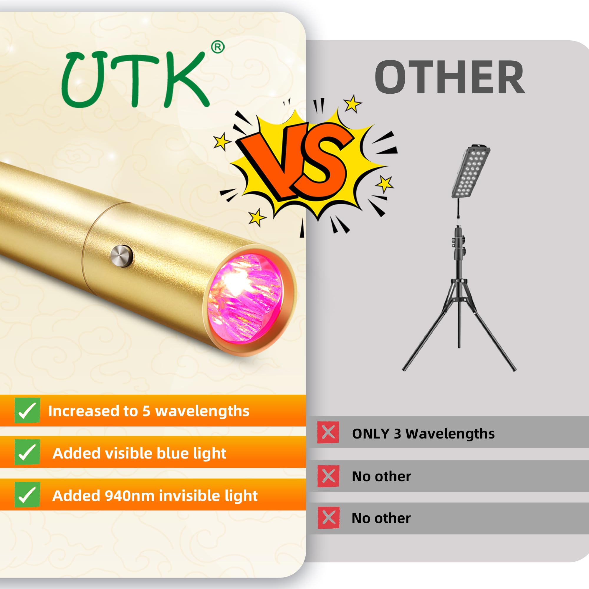 UTK thérapie lumière infrarouge 850-940 nm – pénétration profonde pour muscles et articulations.