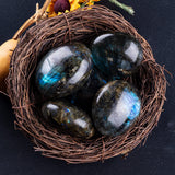 UU UNIHOM Labradorite: pierre paume noire, idéale pour concentration et clarté.