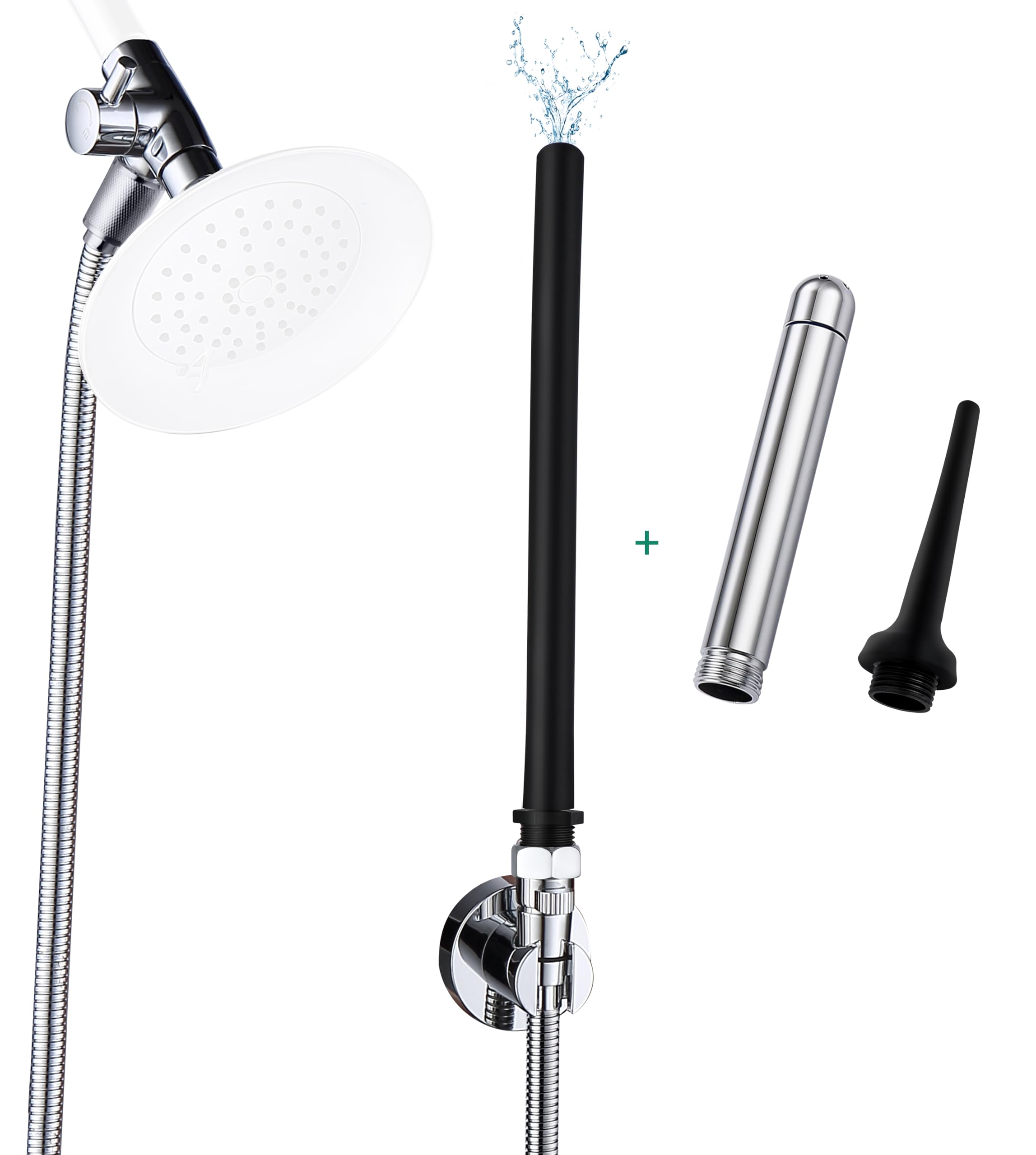 Système V-Frankness avec buse enema et contrôle d’eau, cadre ergonomique et pratique.