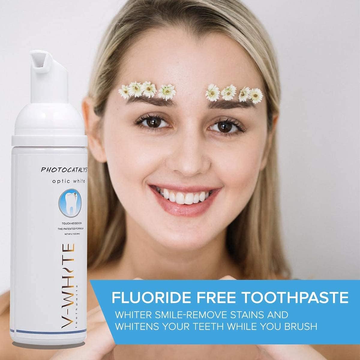 V-WHITE dentifrice mousse anti-taches, aide à prévenir les taches café et thé.