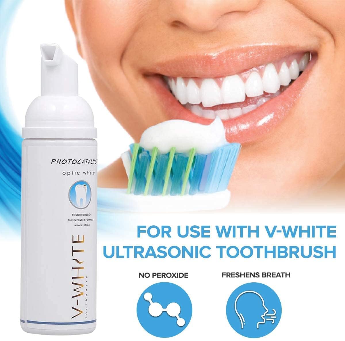V-WHITE dentifrice mousse menthe, arôme frais apprécié par tous.