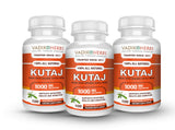 Kutaj Vadik Herbs en poudre, emballage élégant démontrant qualité et traçabilité.