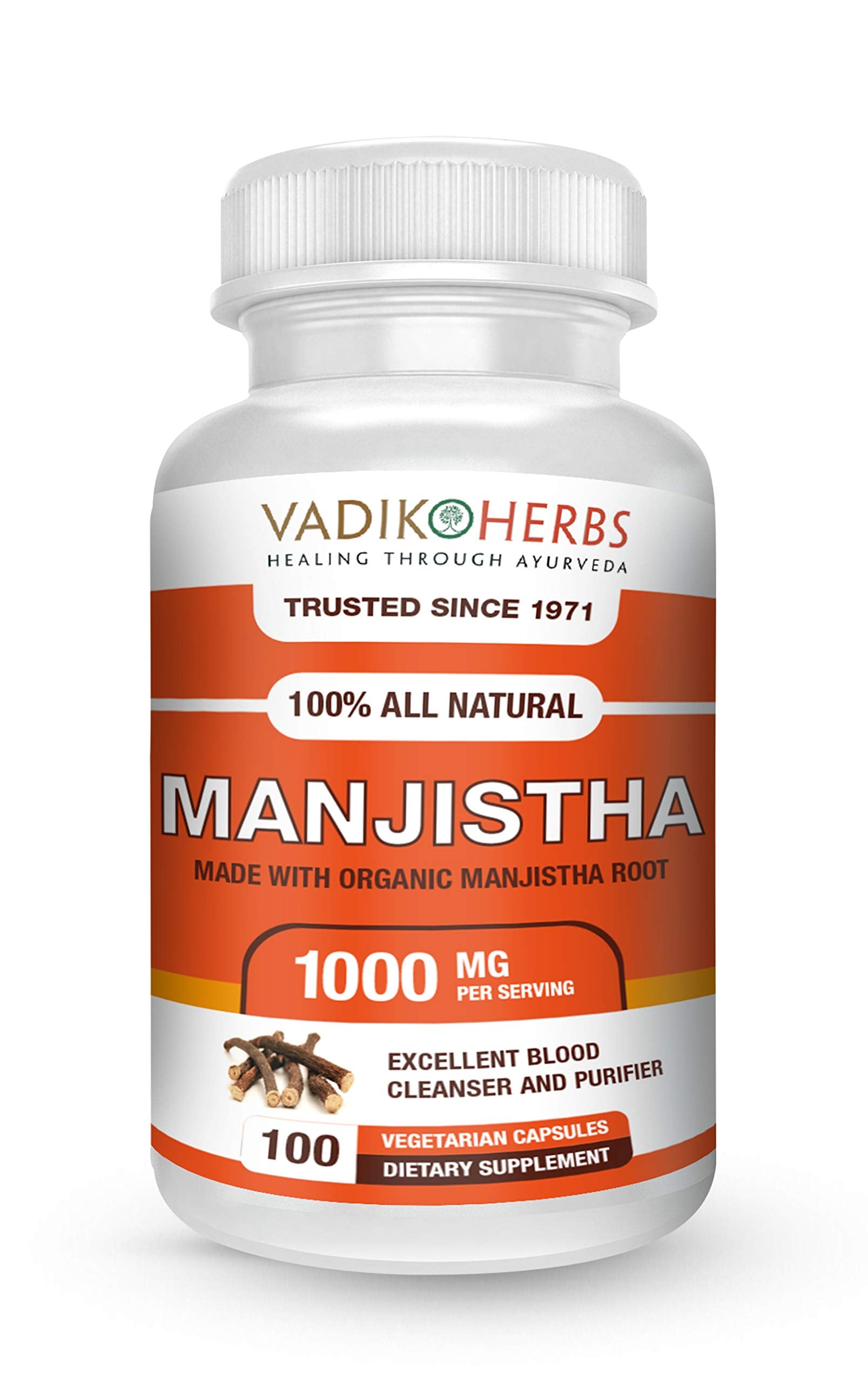 Vadik Herbs Manjistha – capsules véganes prêtes à l'emploi pour une peau saine.