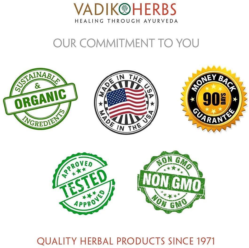 Vadik Herbs Manjistha – étiquette bio indiquant certification et ingrédients naturels.