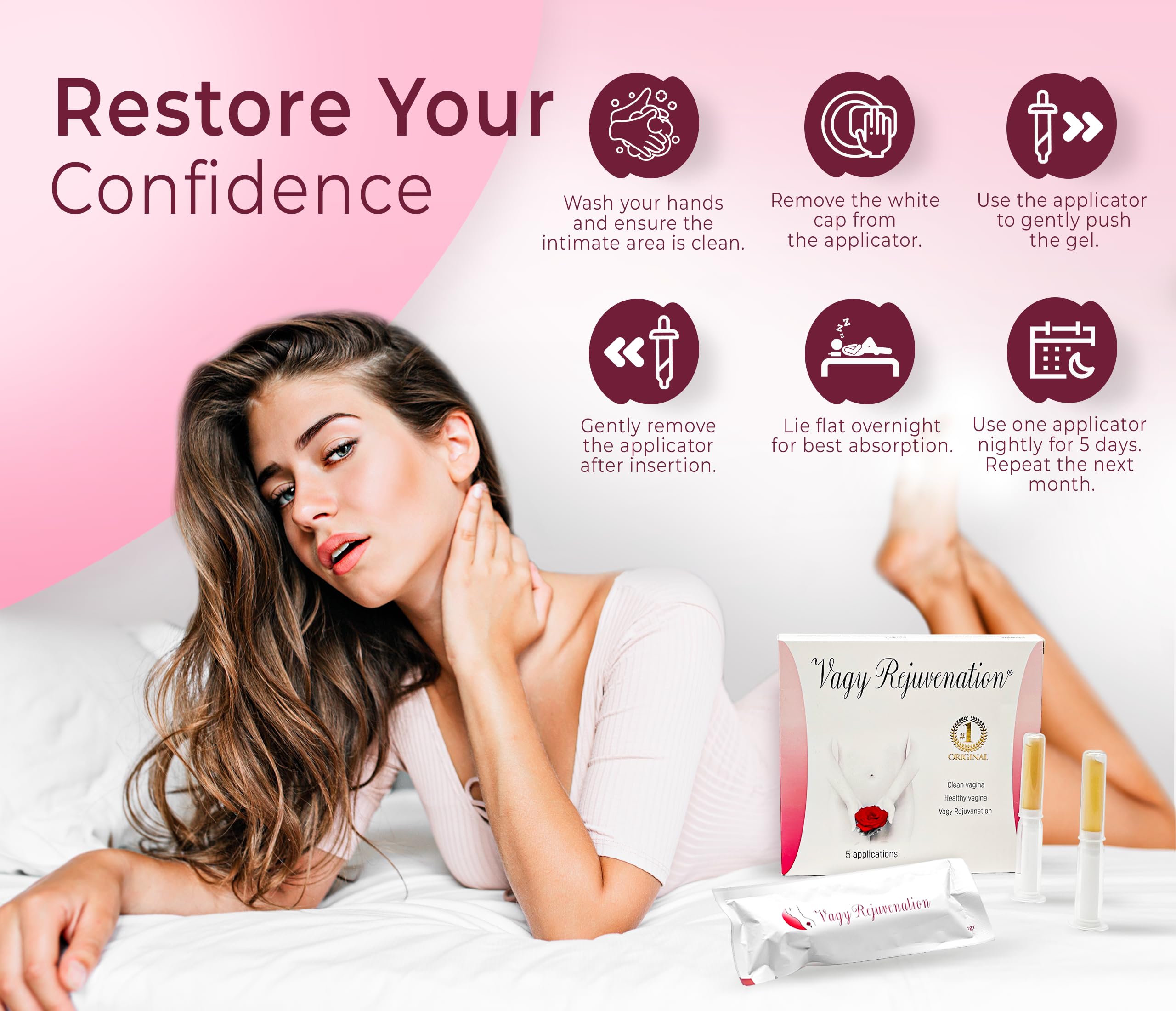 Utilisation hygiénique et facile grâce à l'applicateur Vagy Rejuvenation.