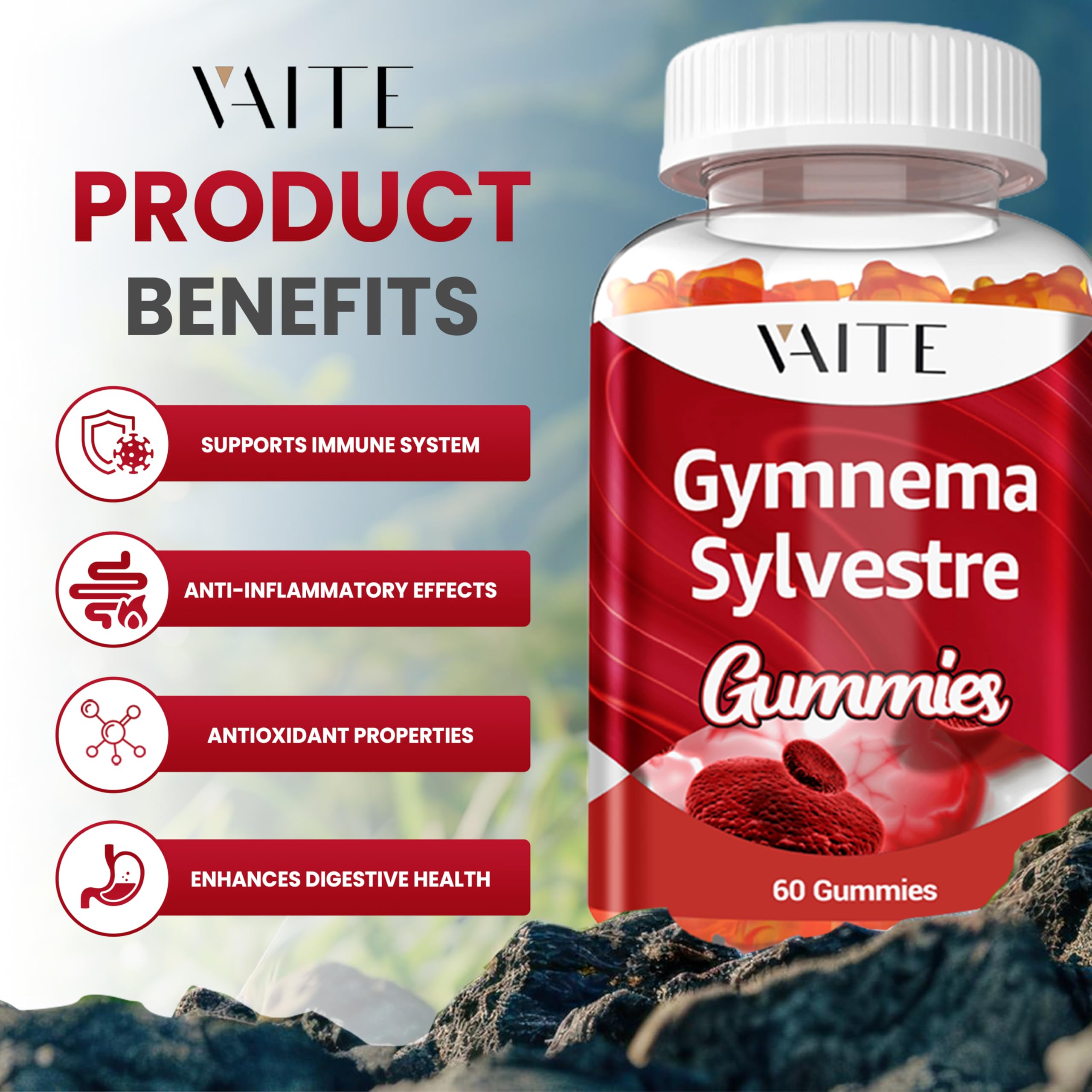 Gummies VAITE Gymnema Sylvestre: texture douce facilitant une prise rapide et agréable.
