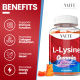 Étiquette VAITE L-Lysine 1000mg Gummies montrant le produit et ses informations.