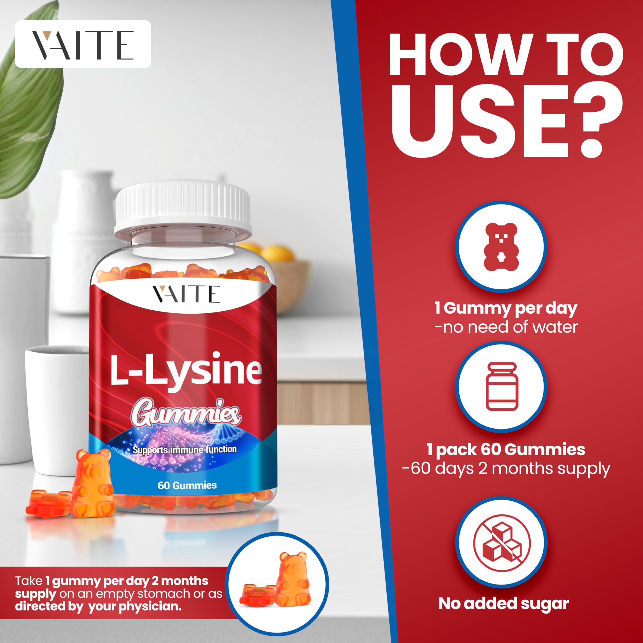 Gomme VAITE L-Lysine 1000mg ouverte, dégustation facile au quotidien.