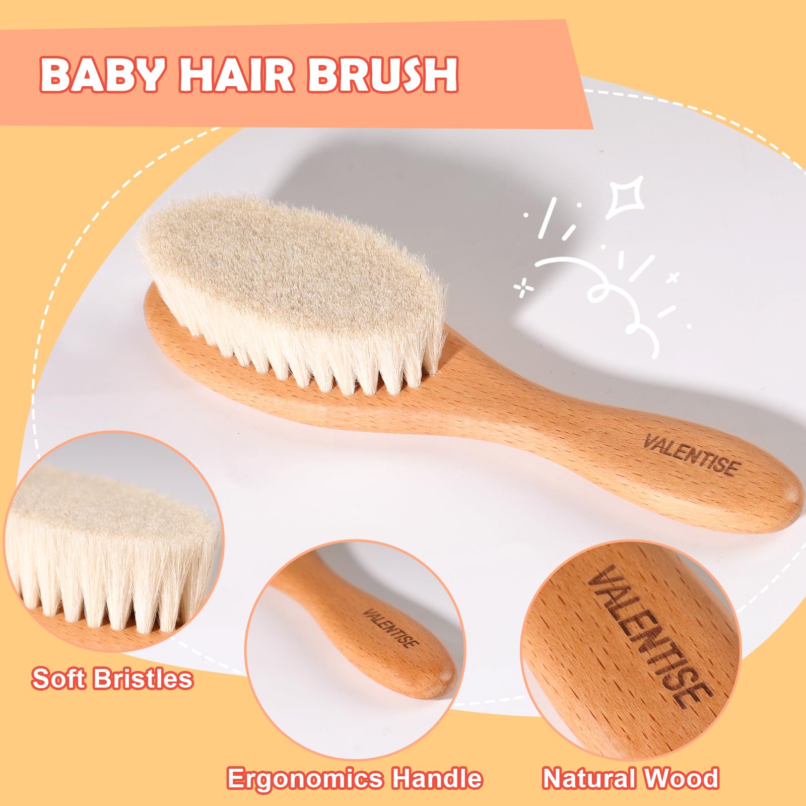 Kit VALENTISE bébé, brosse et peigne bois pour soin quotidien