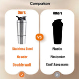 VALESKA Shaker protéine avec compartiment de rangement, pratique pour poudre et snacks.