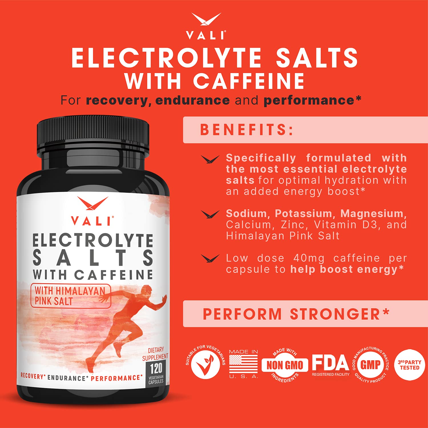 VALI Electrolyte Salts Plus avant entraînement, rééquilibre électrolytes pour endurance.
