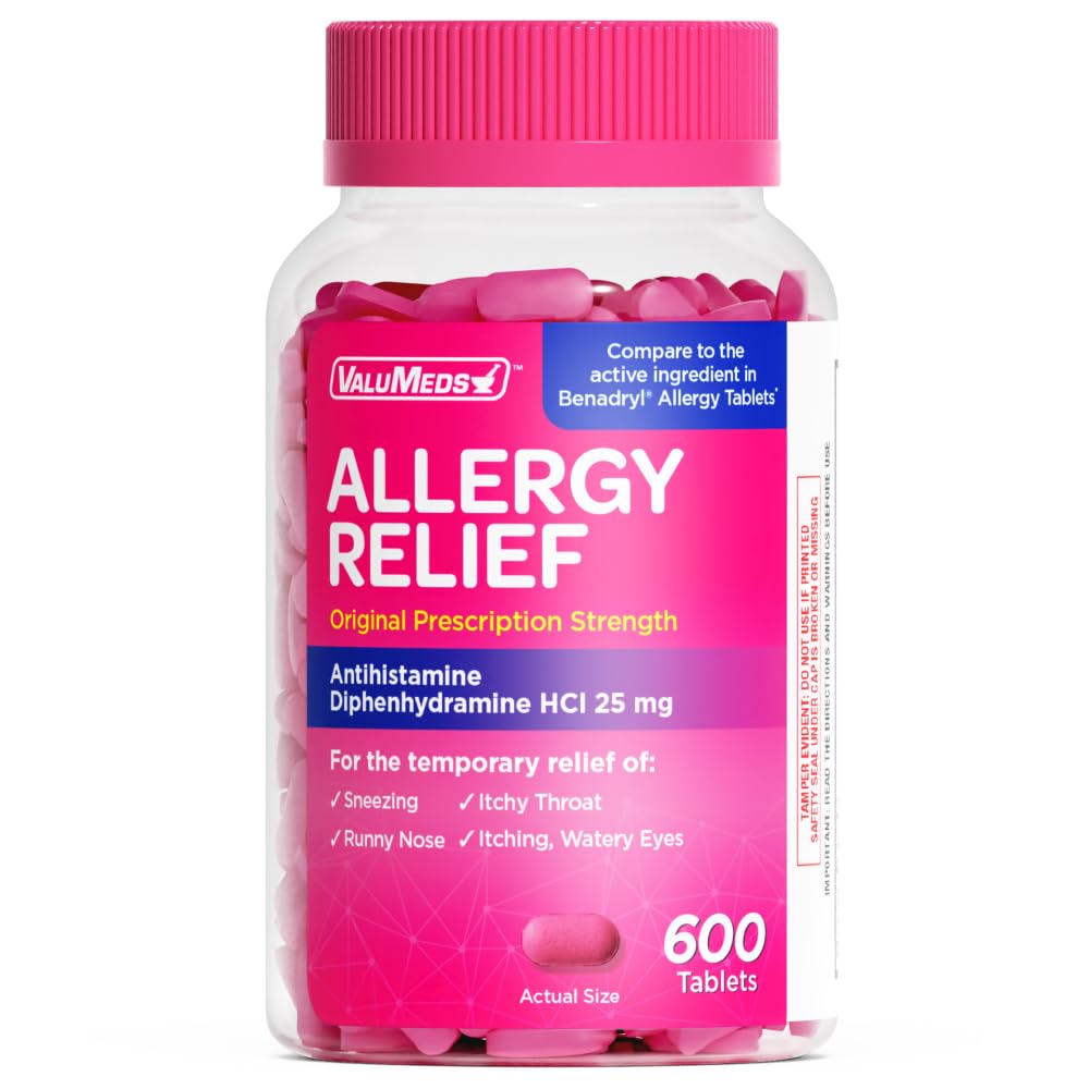 ValuMeds Allergie Diphenhydramine 25 mg — boîte pratique pour adultes et enfants.