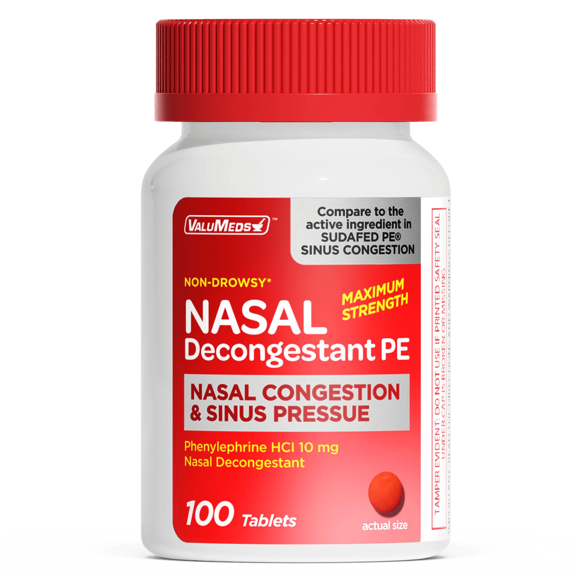 ValuMeds Décongestion Nasale – bouteille de 100 comprimés prête à l'emploi.