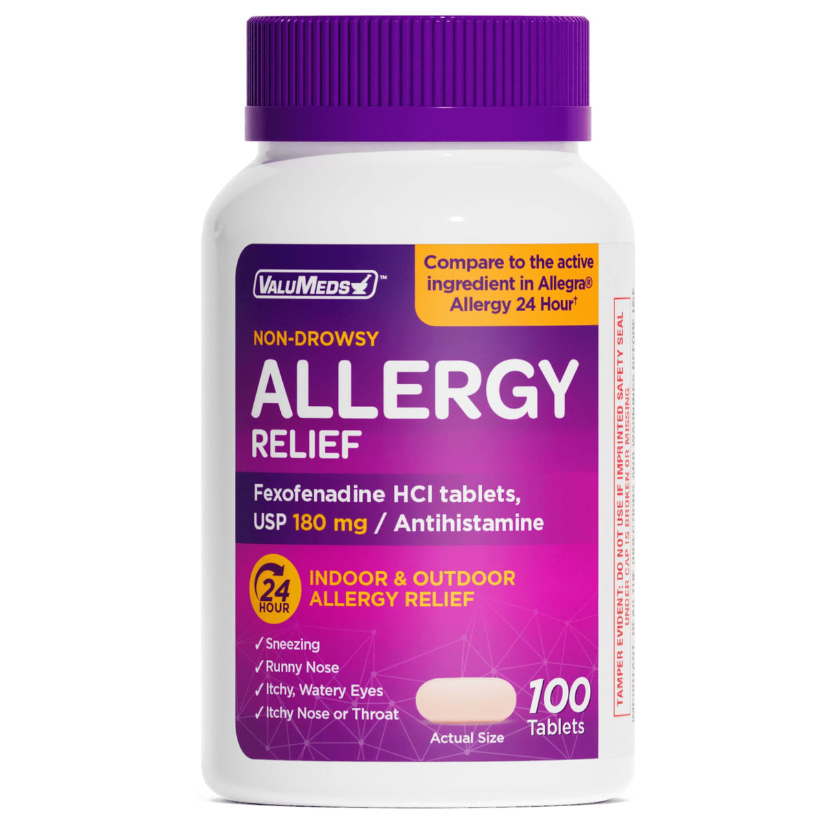 ValuMeds tablette fexofenadine 24h soulage les symptômes allergiques tout au long de la journée.