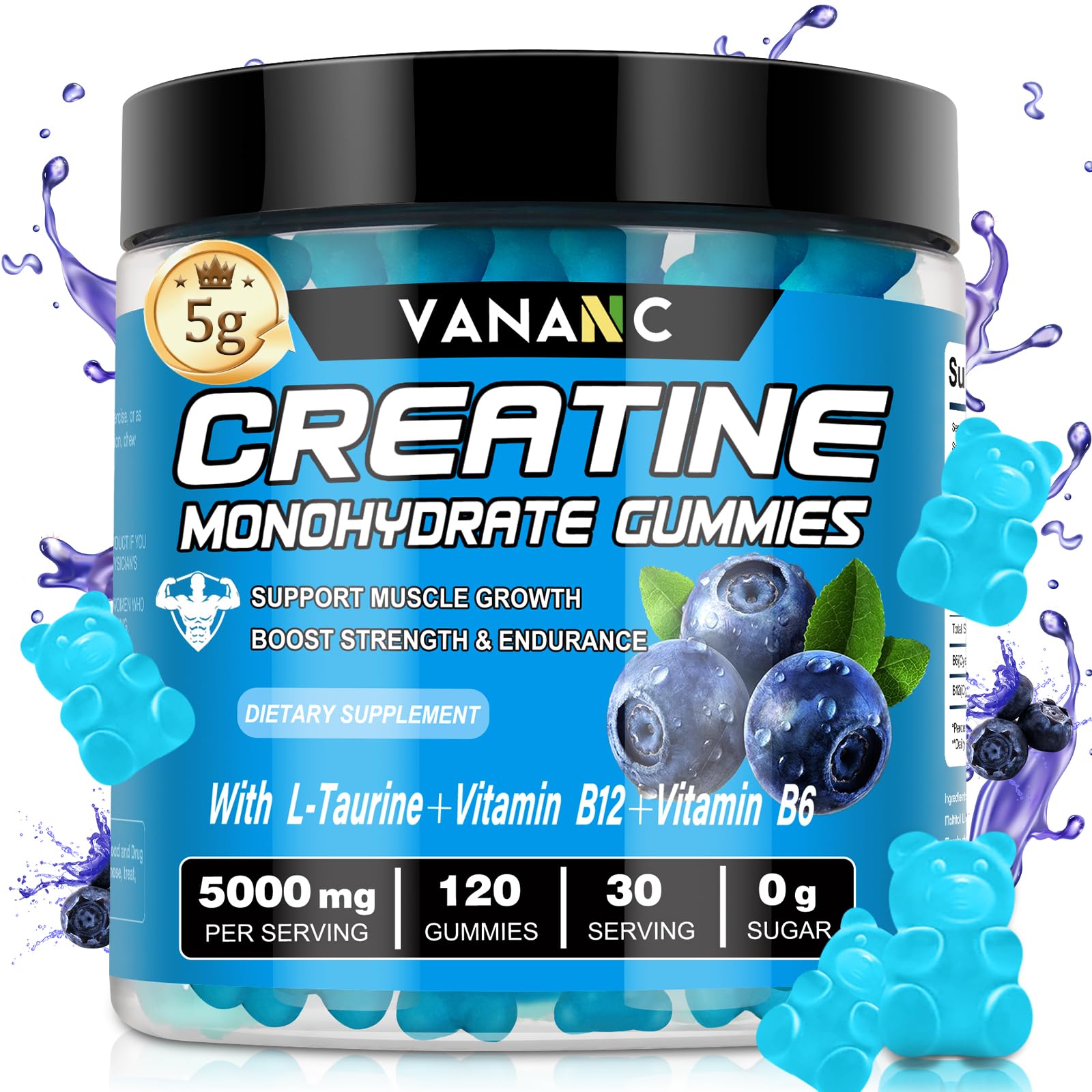 Gommes Vananc créatine en bouteille, dose précise pour l’entraînement.