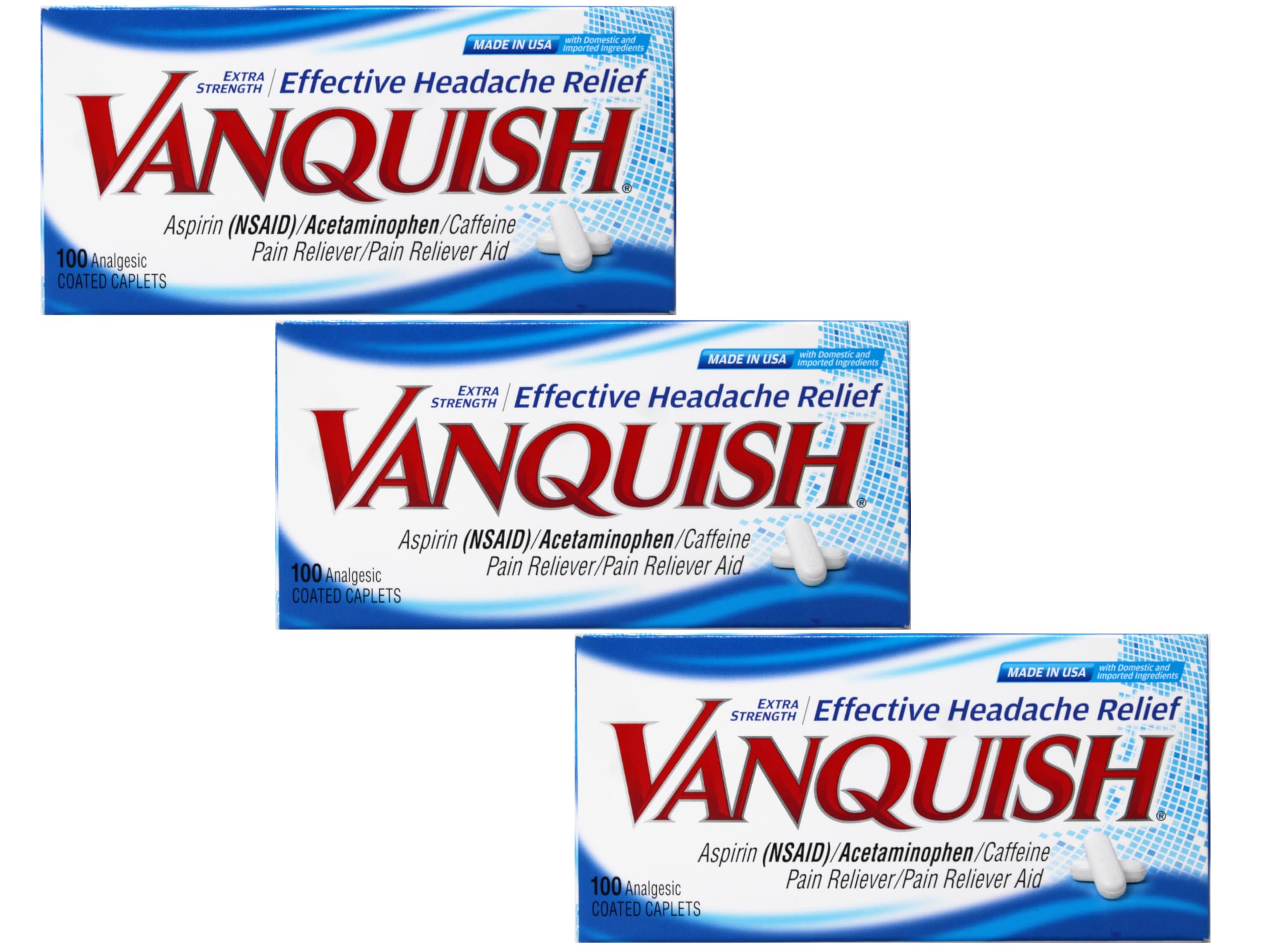 Vanquish comprimés: bouteille de 100, soulagement rapide des maux.