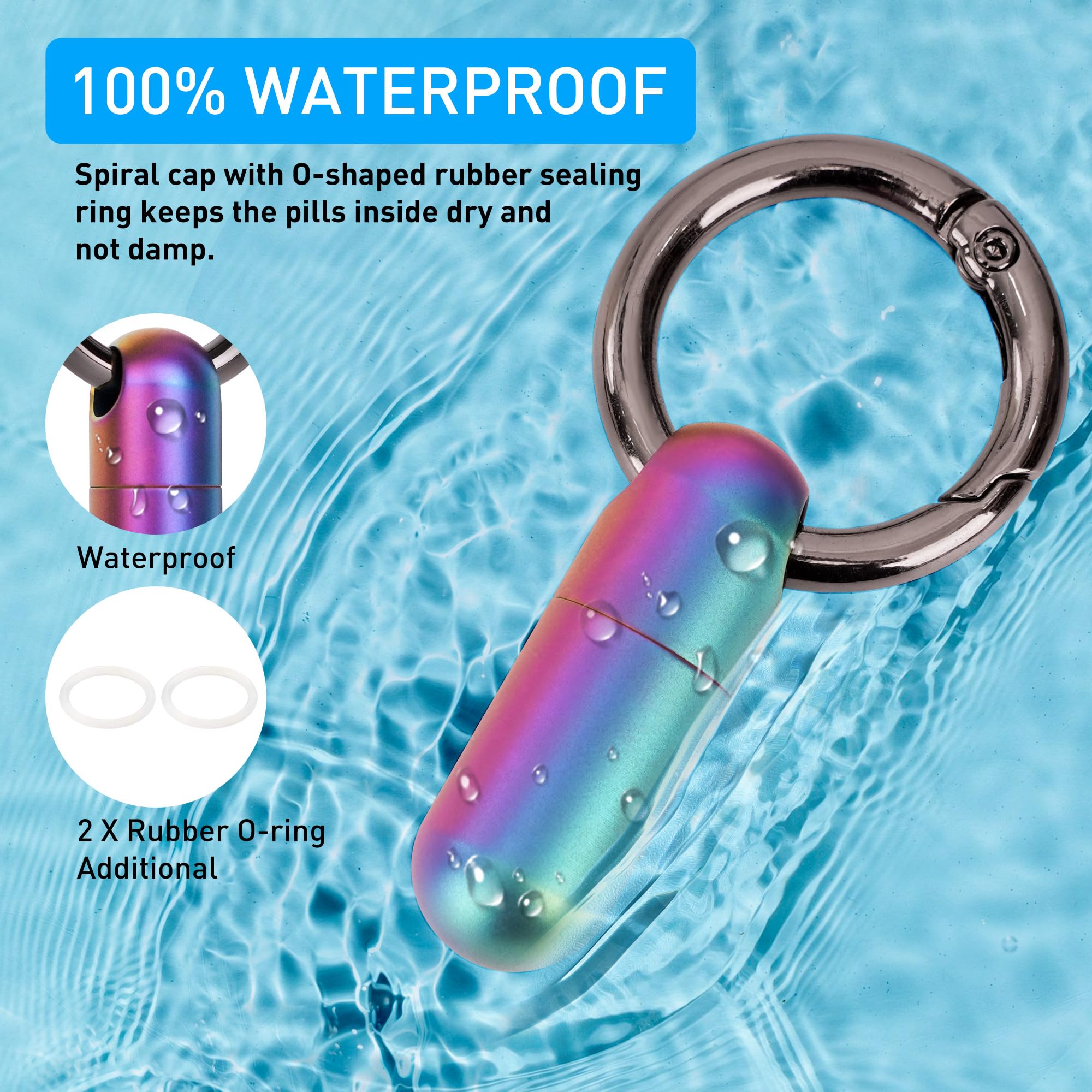 Mini porte-pilules bleu VANSU, compartiment unique et compact.