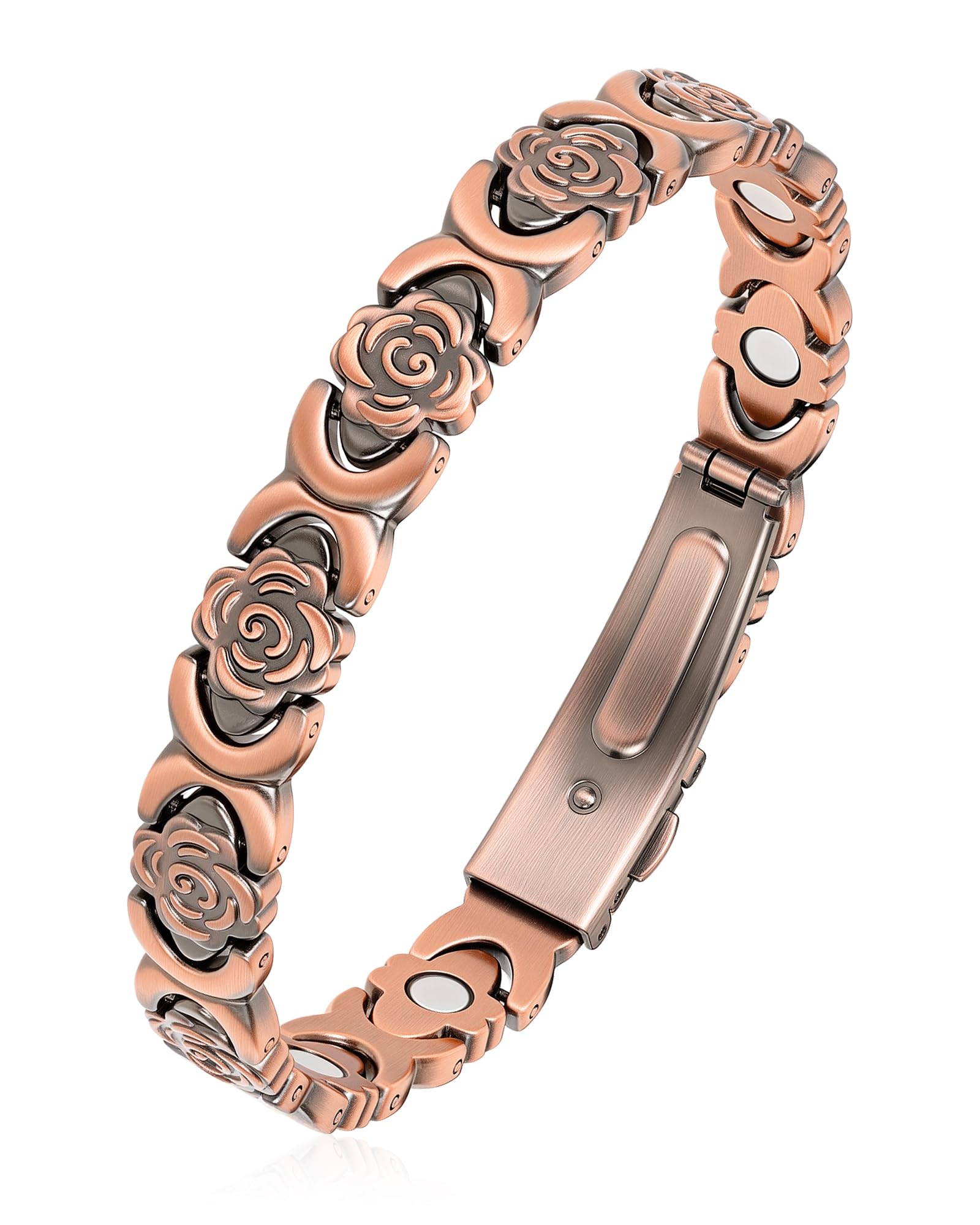Bracelet Vapeples en cuivre avec rose fleurie, élégant et durable.