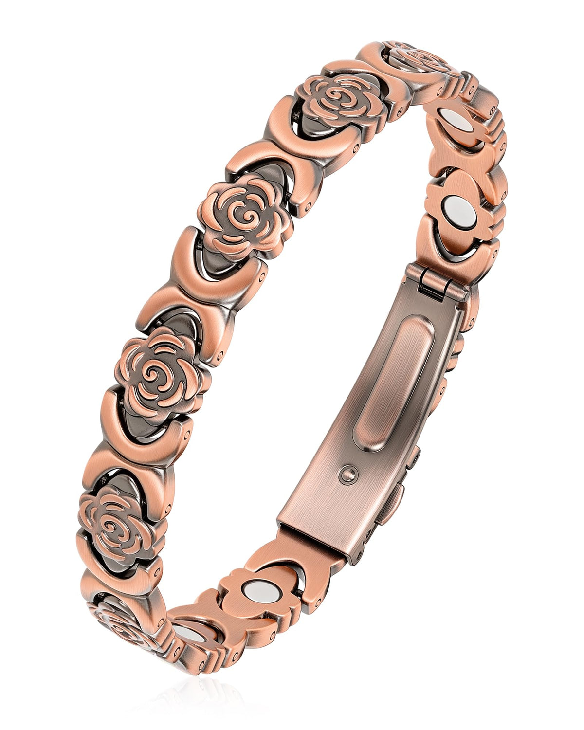 Bracelet Vapeples en cuivre avec rose fleurie, élégant et durable.