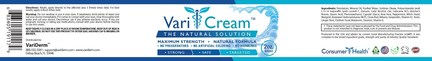 Flacon VariDerm présenté sur table avec un design élégant.
