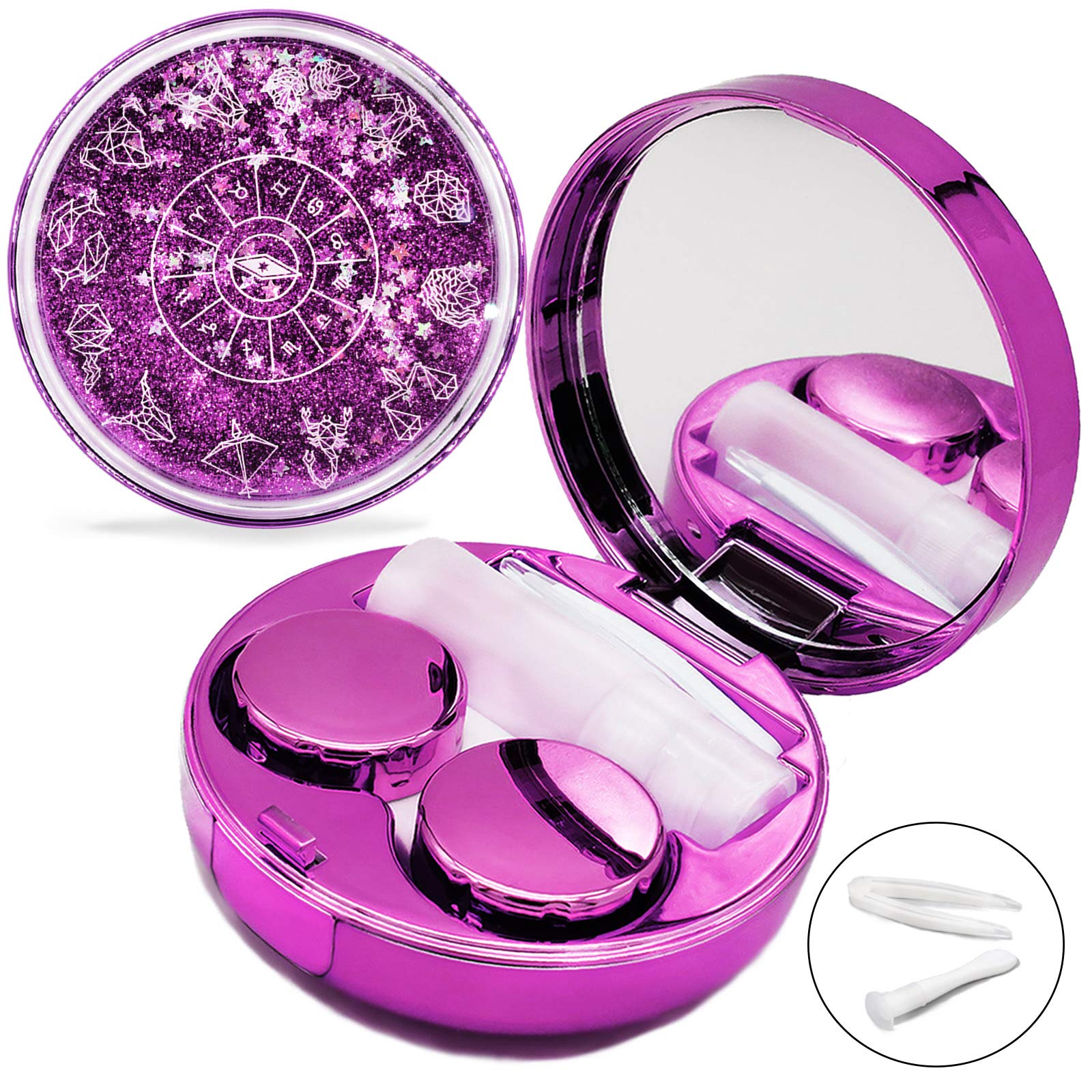 Vastsoon boîte lentilles avec sable mouvant et miroir violet, pratique pour voyage.