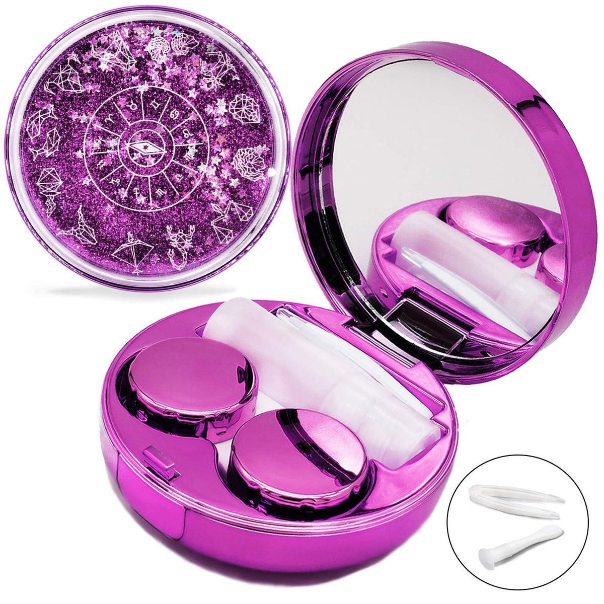 Vastsoon boîte lentilles avec sable mouvant et miroir violet, pratique pour voyage.