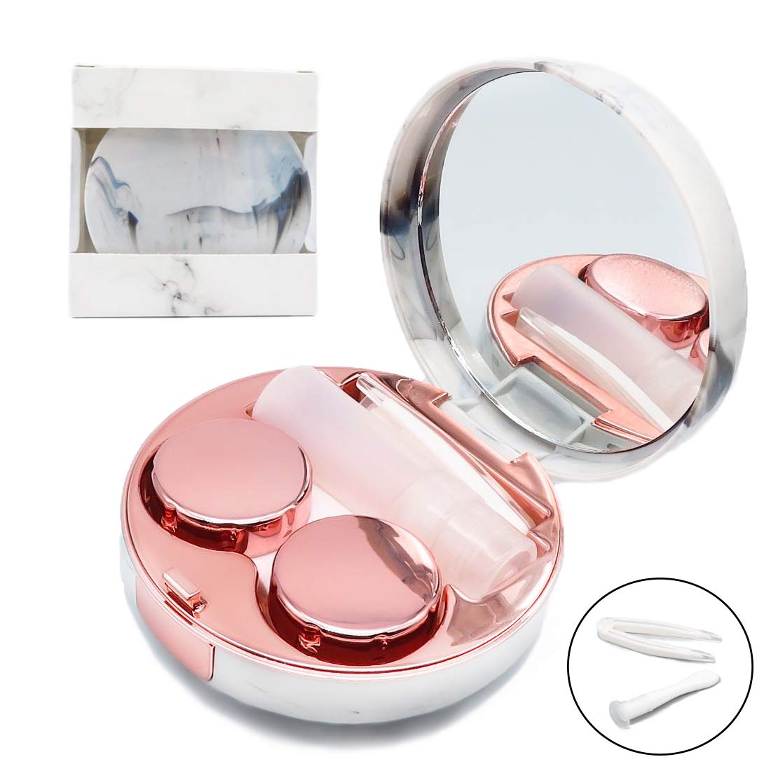 Étui Vastsoon en marbre rose, pratique pour emporter vos lentilles en déplacement.