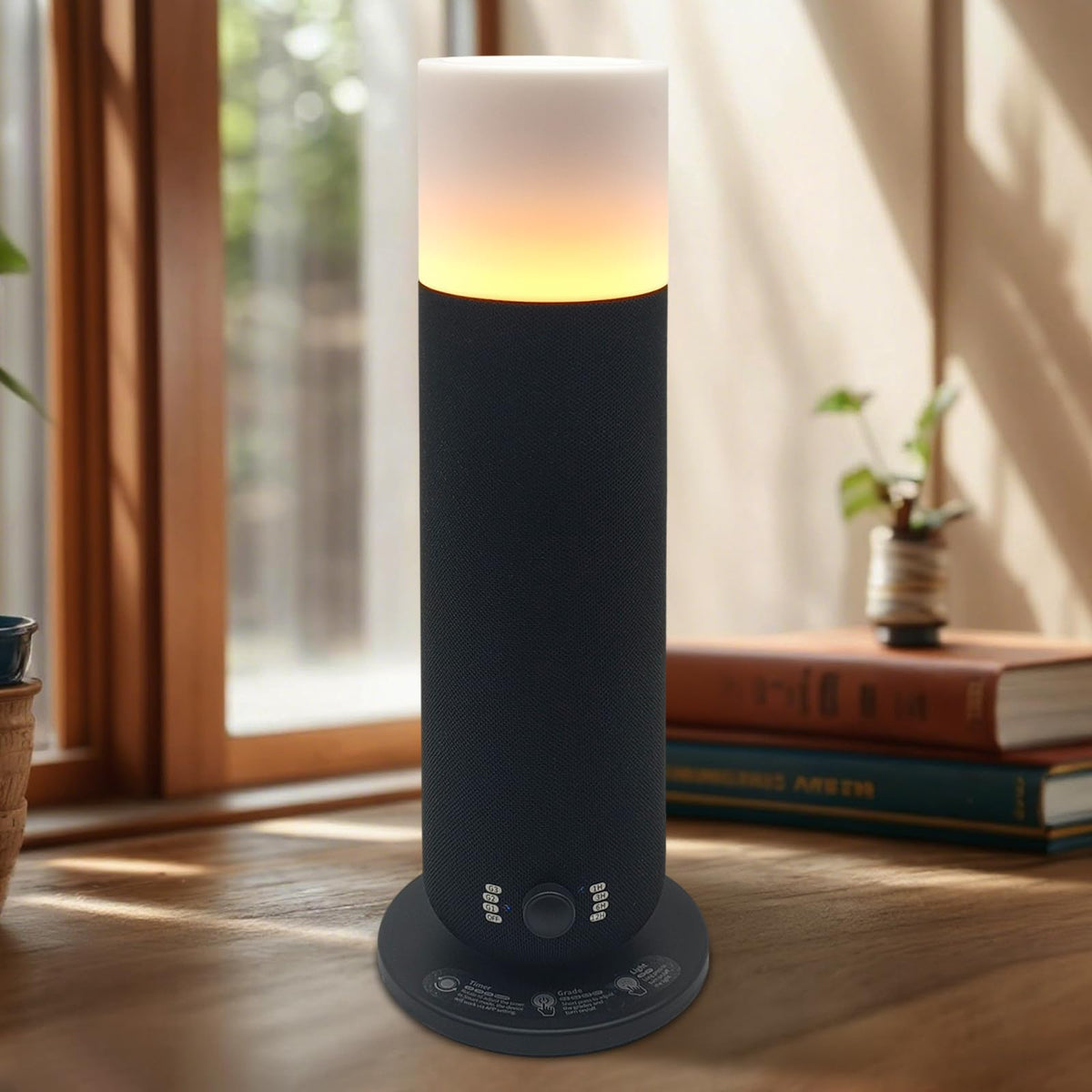 Diffuseur Vasysvi sans eau noir élégant, ambiance apaisante dans le salon.