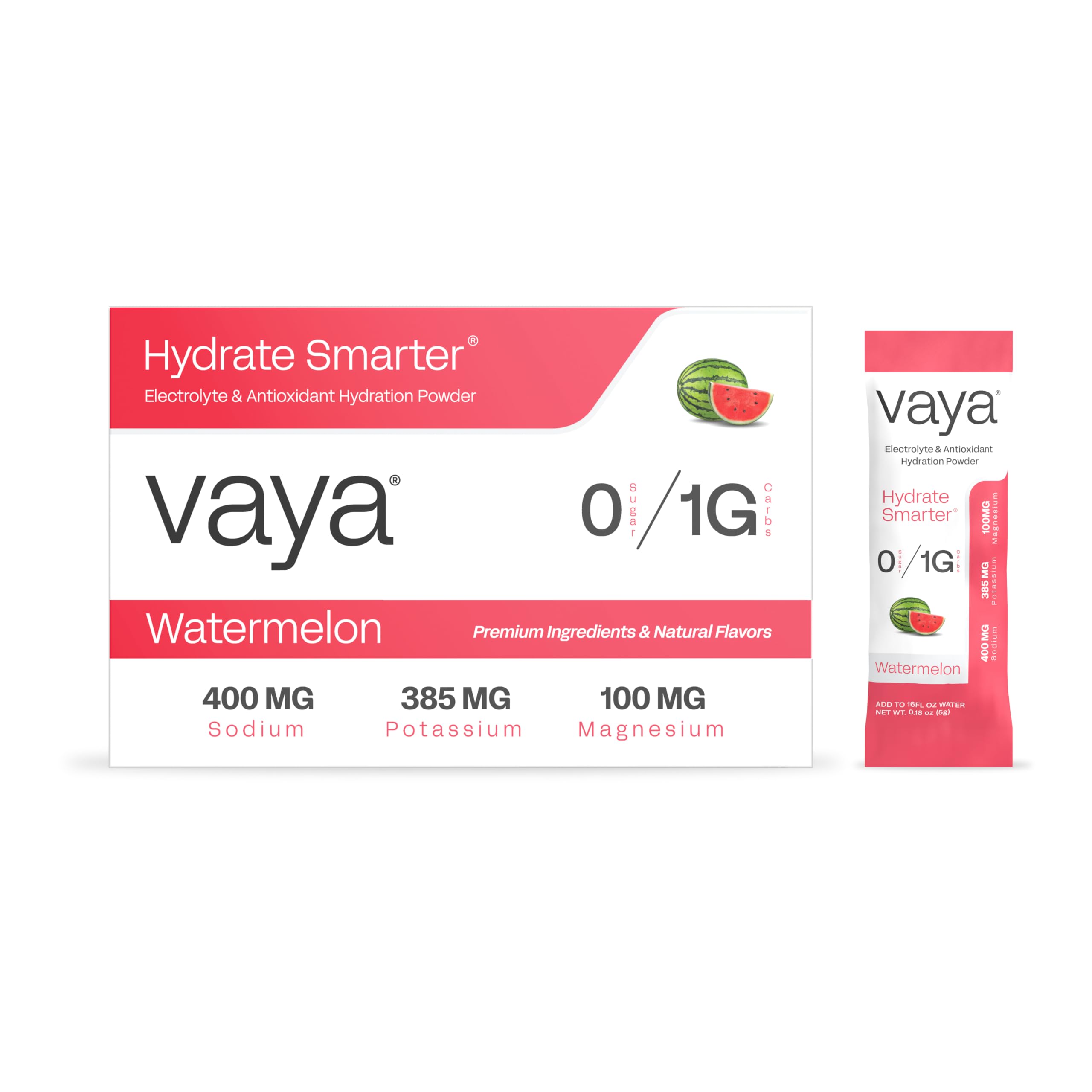 Sachets Vaya électrolyte sans sucre, emballage pratique pour hydratation rapide.