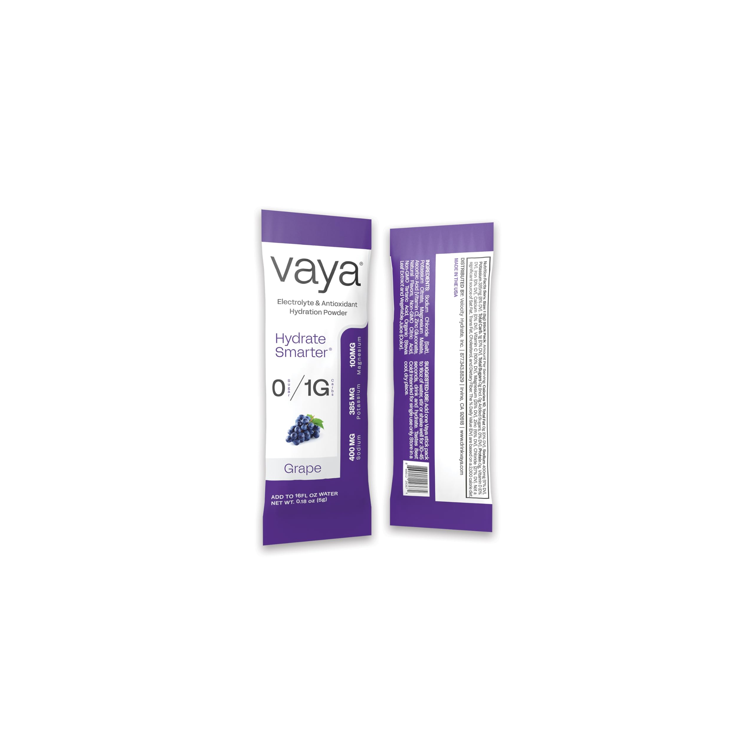Vaya contient vitamine C et zinc pour soutenir l'immunité.
