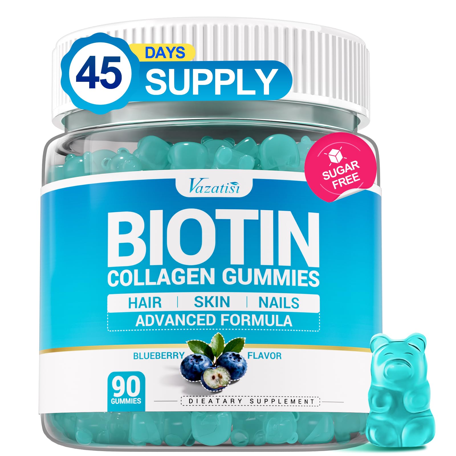 Gommes Vazatisi Biotine et Collagène dans le flacon, soin cheveux et peau.