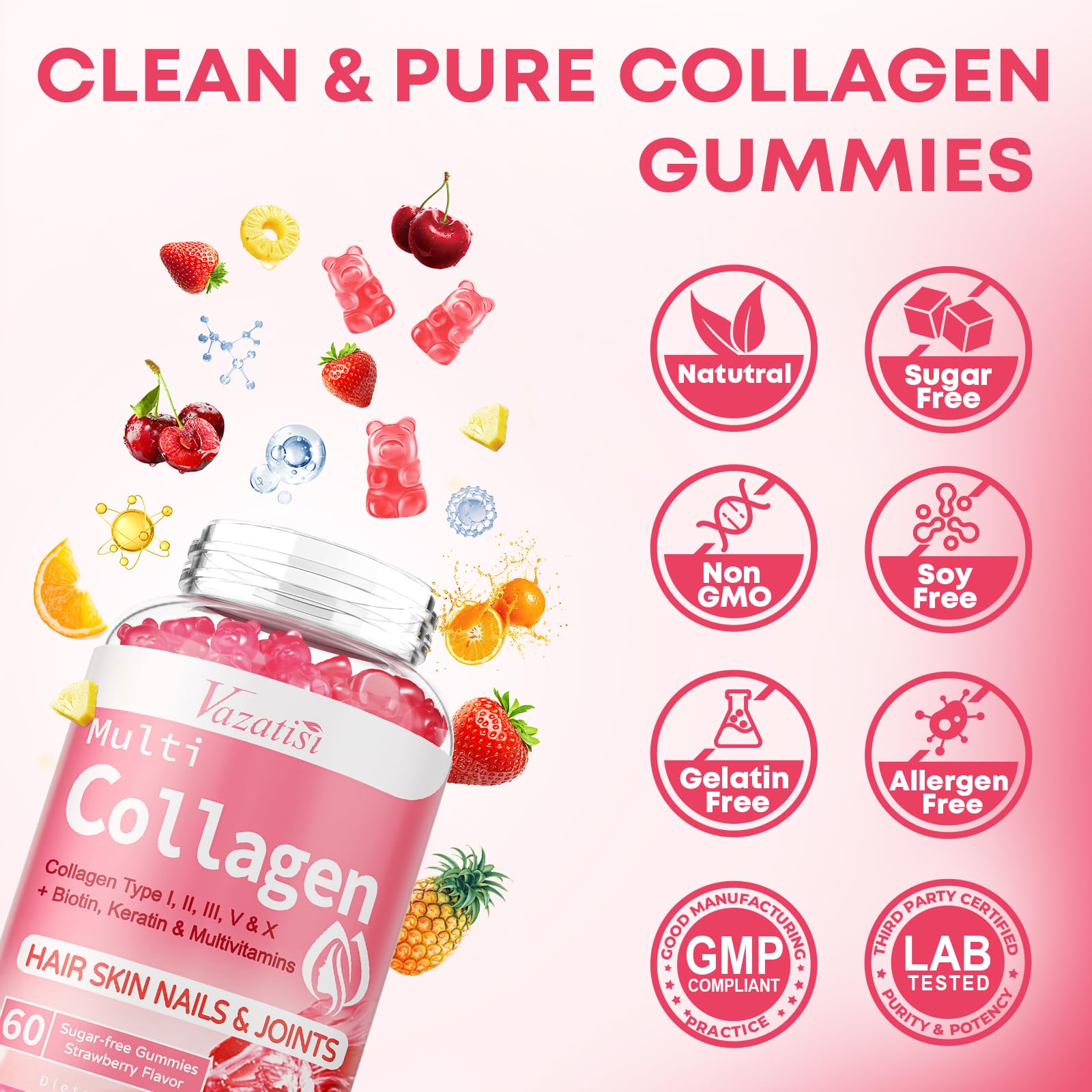 Gomme Vazatisi Collagène sans additifs artificiels et sans colorants.