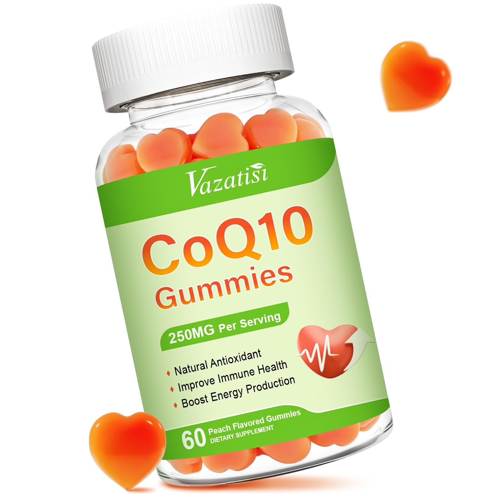 Gommes Vazatisi CoQ10 dans une bouteille, potentiel soutien énergie quotidienne.
