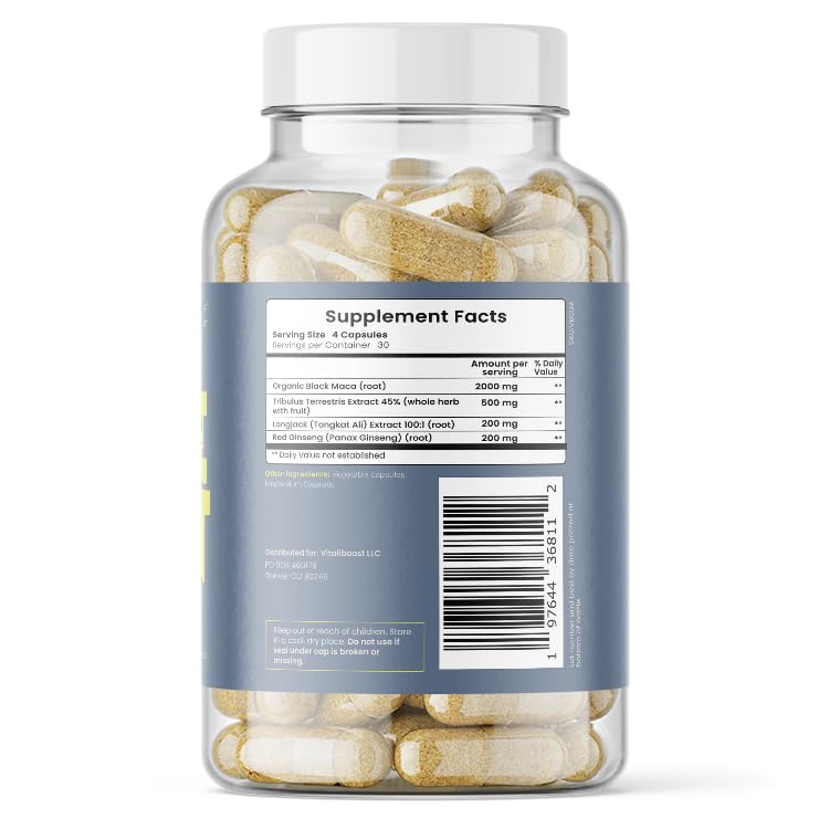 VB Health Drive Boost : visuel Maca, Tongkat Ali et Ginseng rouge pour l’énergie quotidienne.