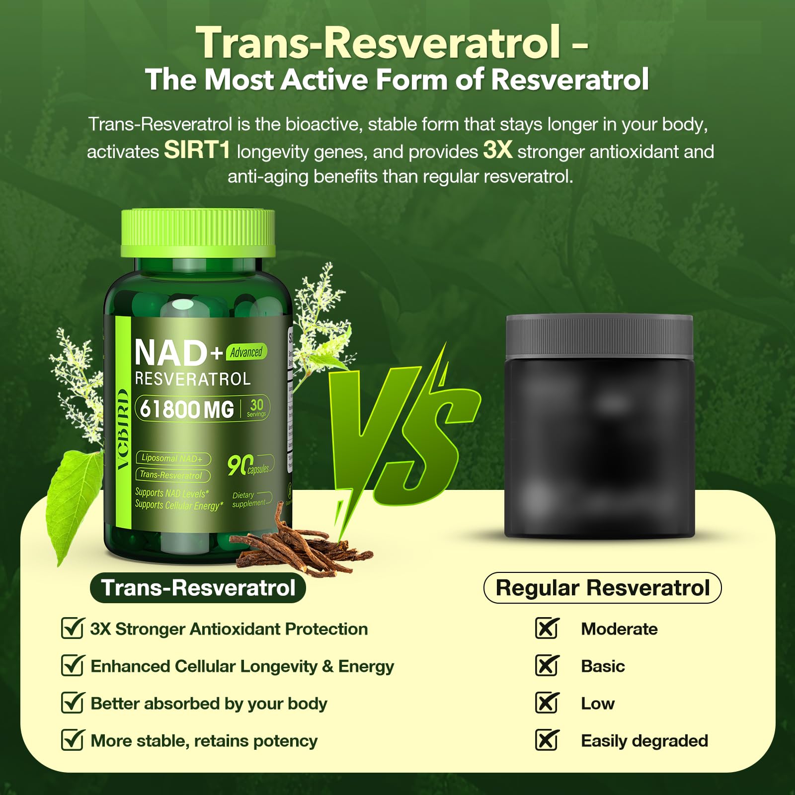 VCBIRD Nad+ Resveratrol: dosage quotidien et conseils d’utilisation