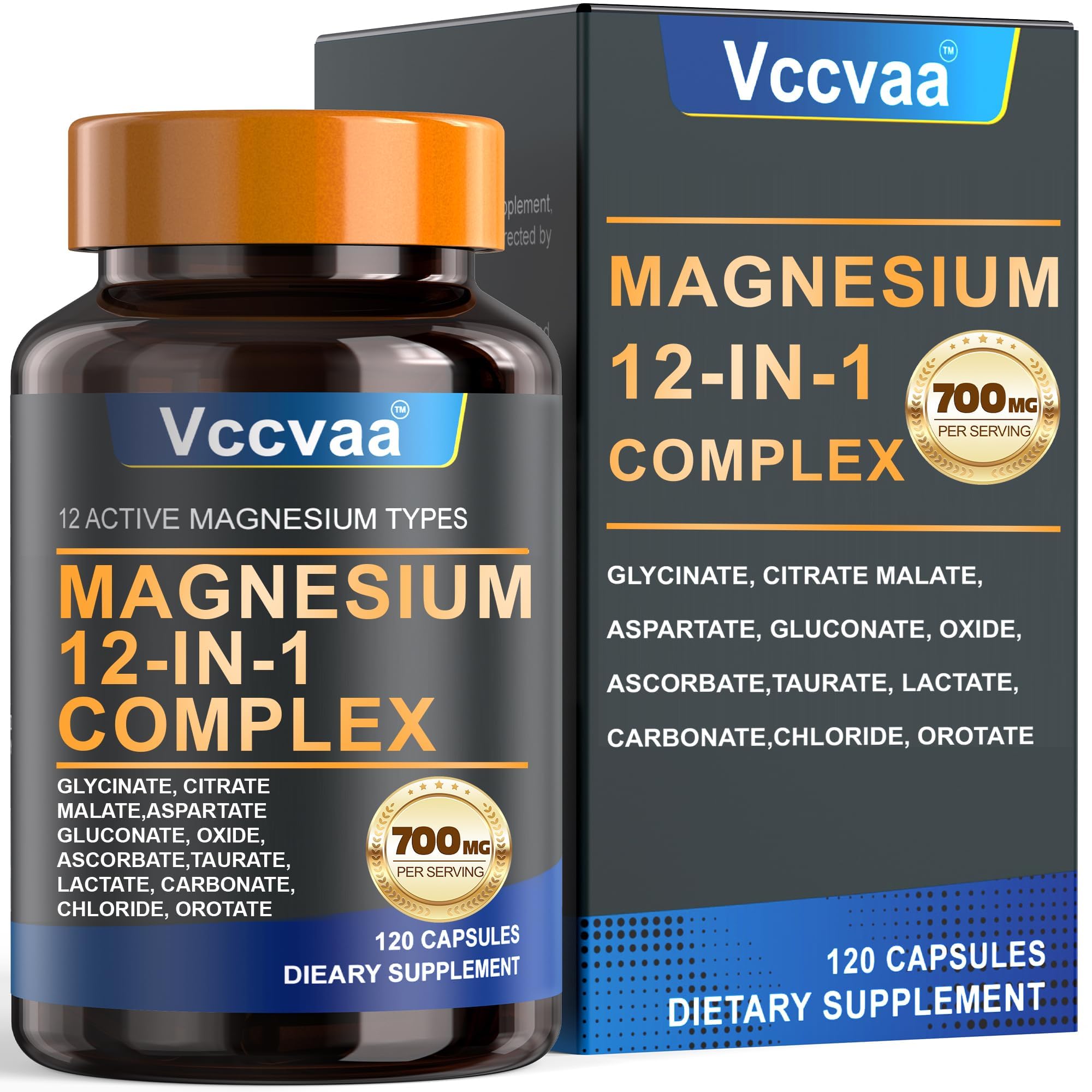 Vccvaa Magnesium Complex – bouteille affichant les 12 formes pour un soutien quotidien