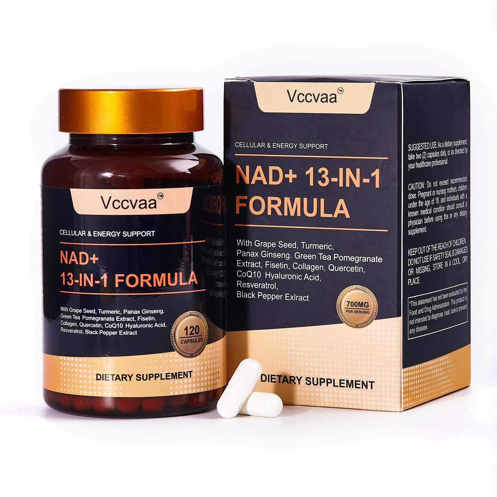 Boîte de capsules Vccvaa NAD pour une routine quotidienne pratique.