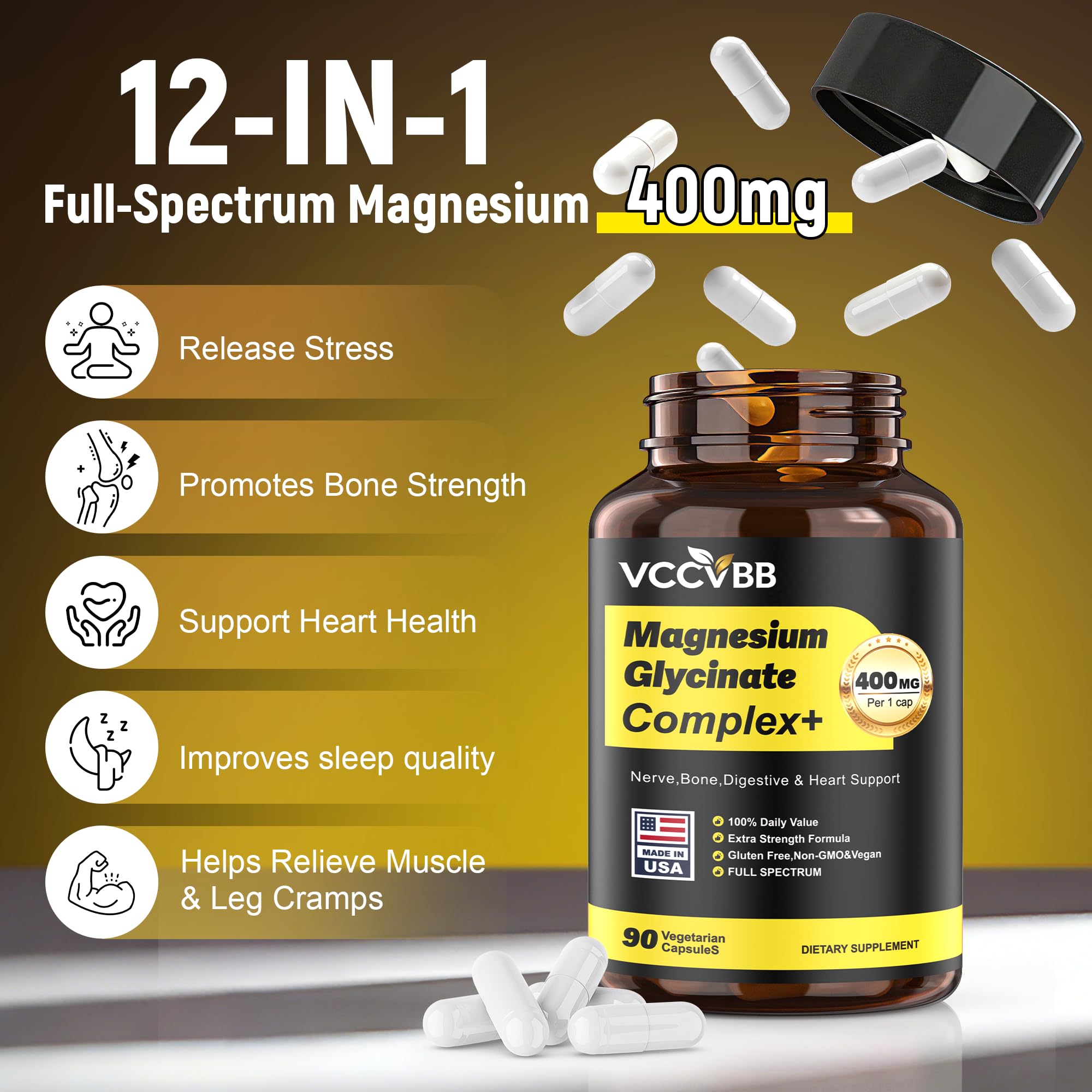 VCCVBB Magnésium Complex – capsules ultra-petites faciles à avaler