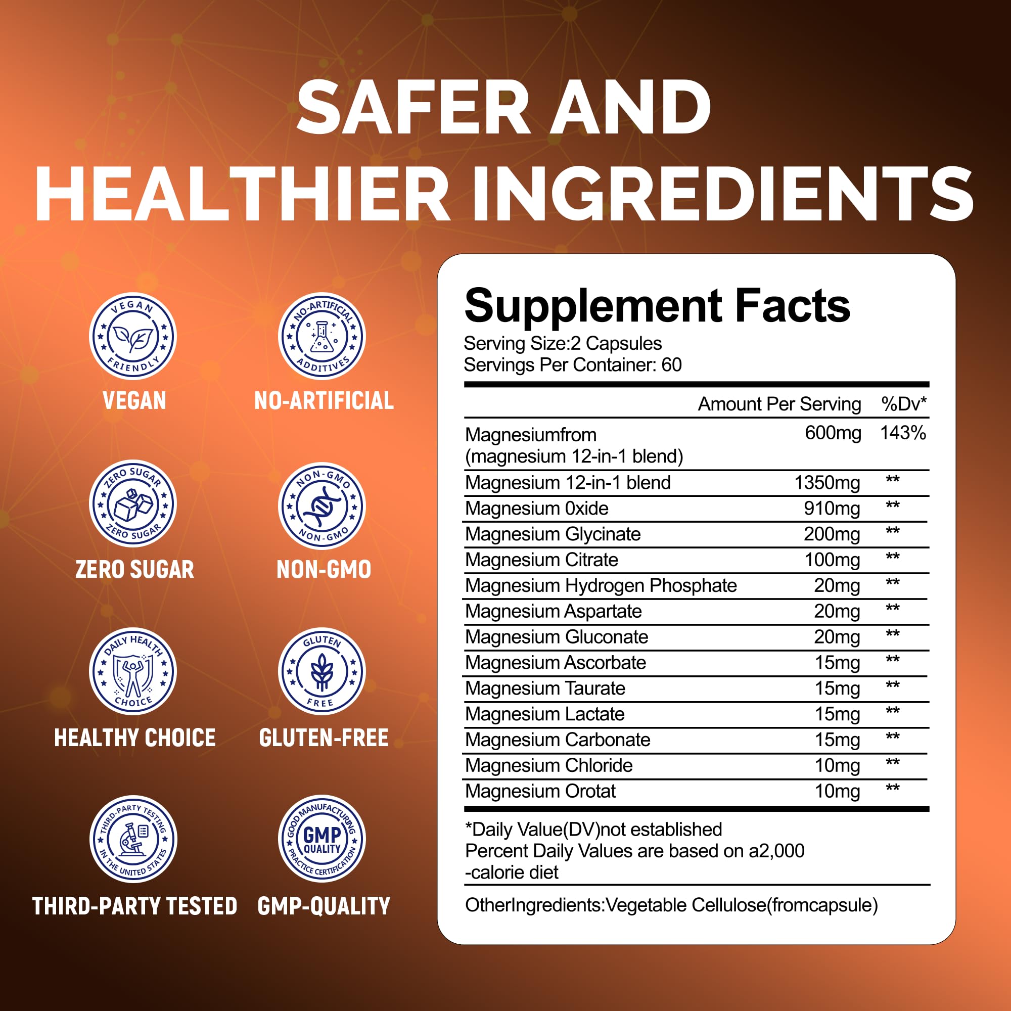 Posologie simple: 2 capsules par jour avec VCCVBB Magnésium Complex