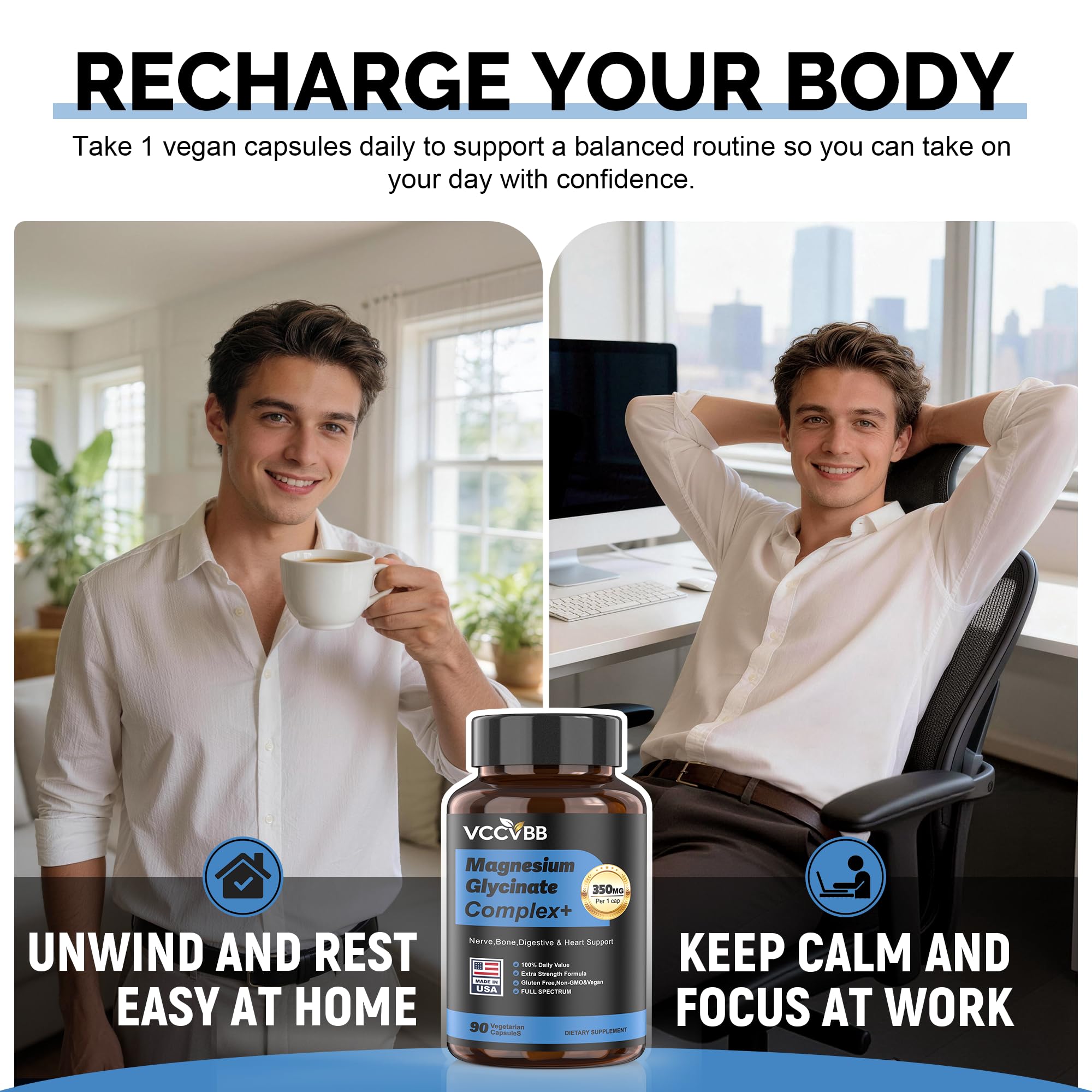 VCCVBB Magnesium Complex – prise quotidienne sans eau, pratique au bureau ou en déplacement.