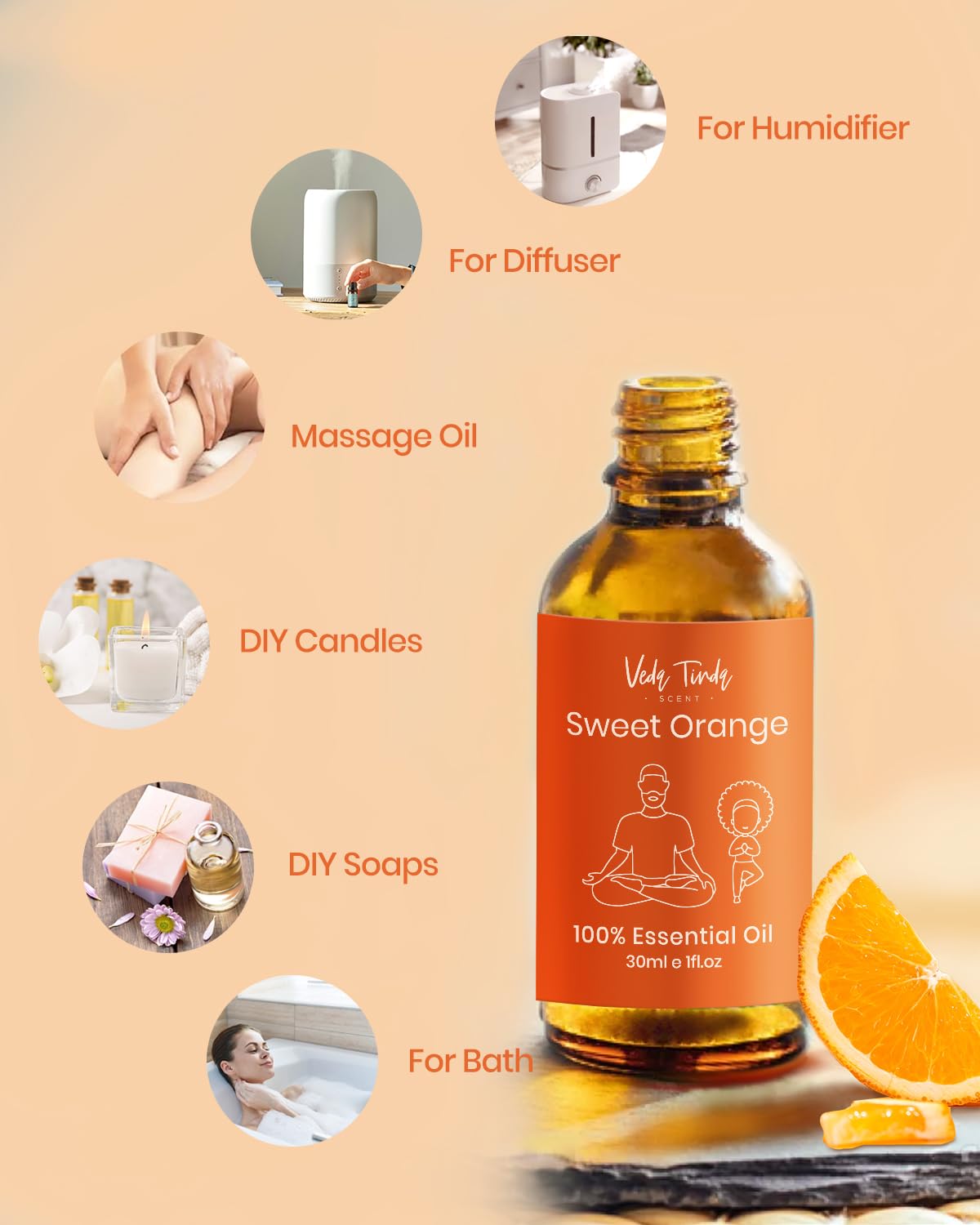 Veda Tinda Scent – diffuseur avec huile orange douce pour ambiance apaisante