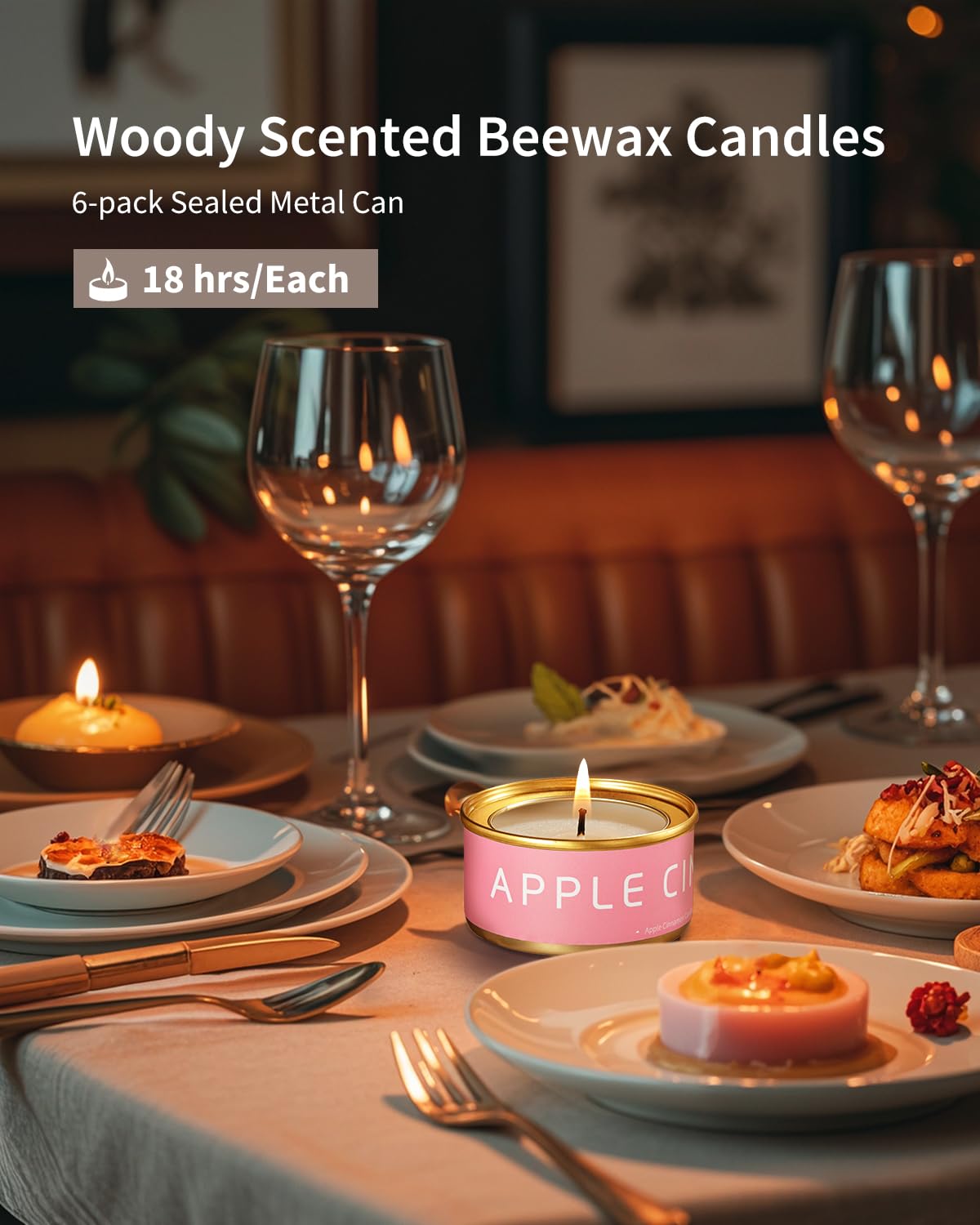 Ensemble de six bougies boisées Veda Tinda Scent pour créer une ambiance chaleureuse.