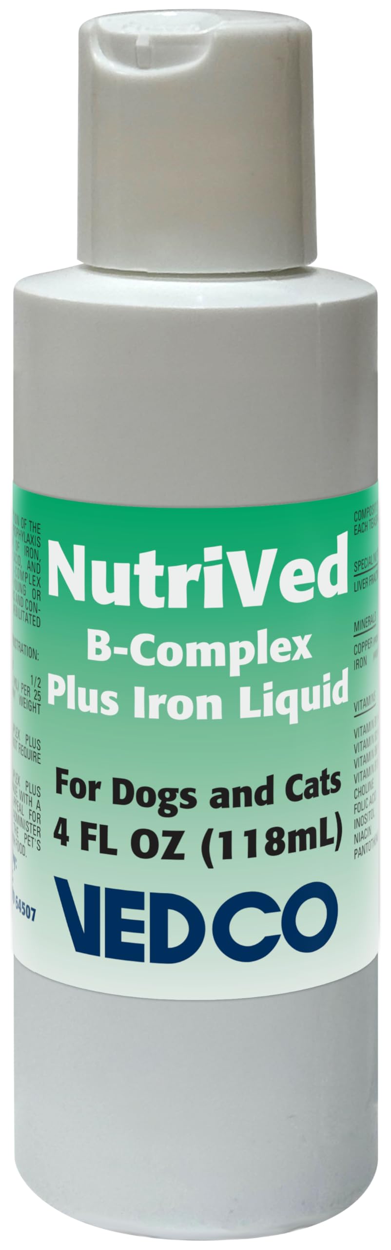 Vedco NutriVed B-Complex Plus Iron en flacon, soutien nutritionnel pour chiens et chats en convalescence.