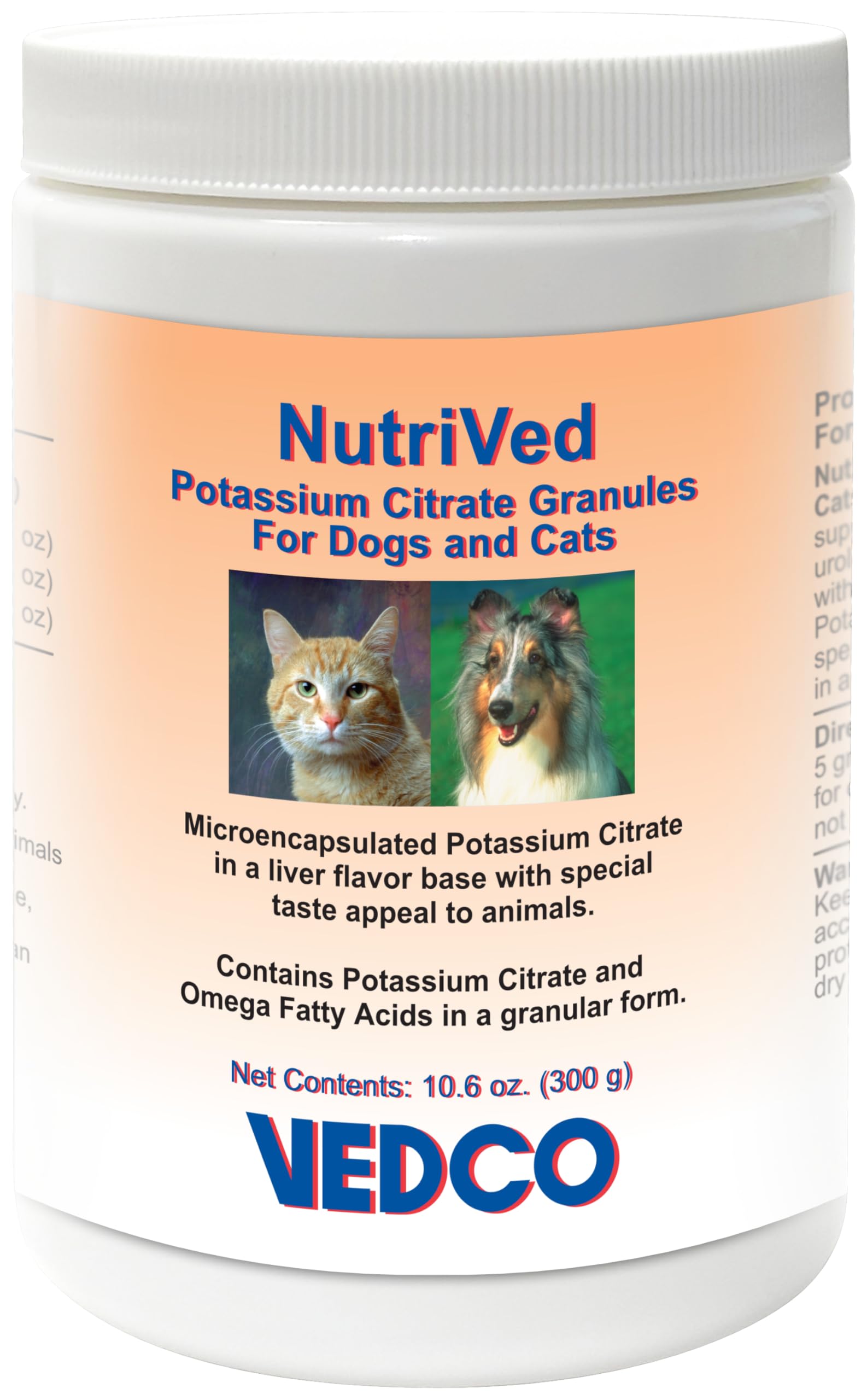 Vedco Nutrived citrate de potassium en granulés, flacon pratique pour dosage quotidien.