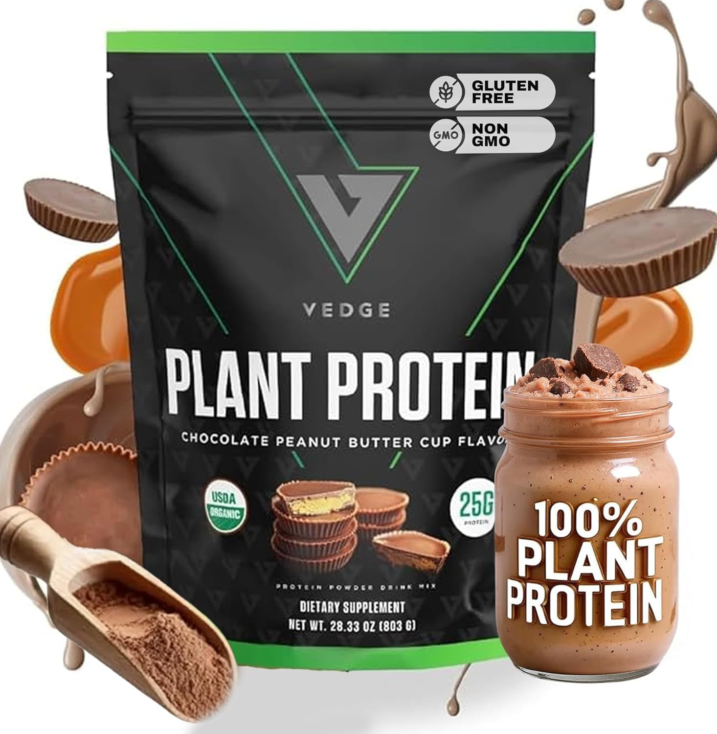 VEDGE Protéine végan – poudre en boîte, protéine végétale pour l’entraînement.