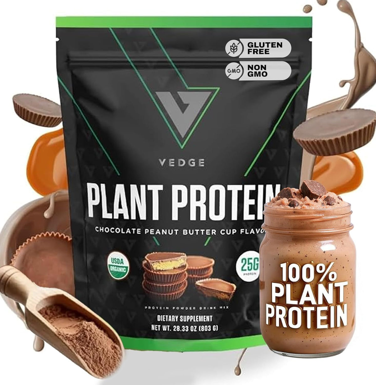VEDGE Protéine végan – poudre en boîte, protéine végétale pour l’entraînement.